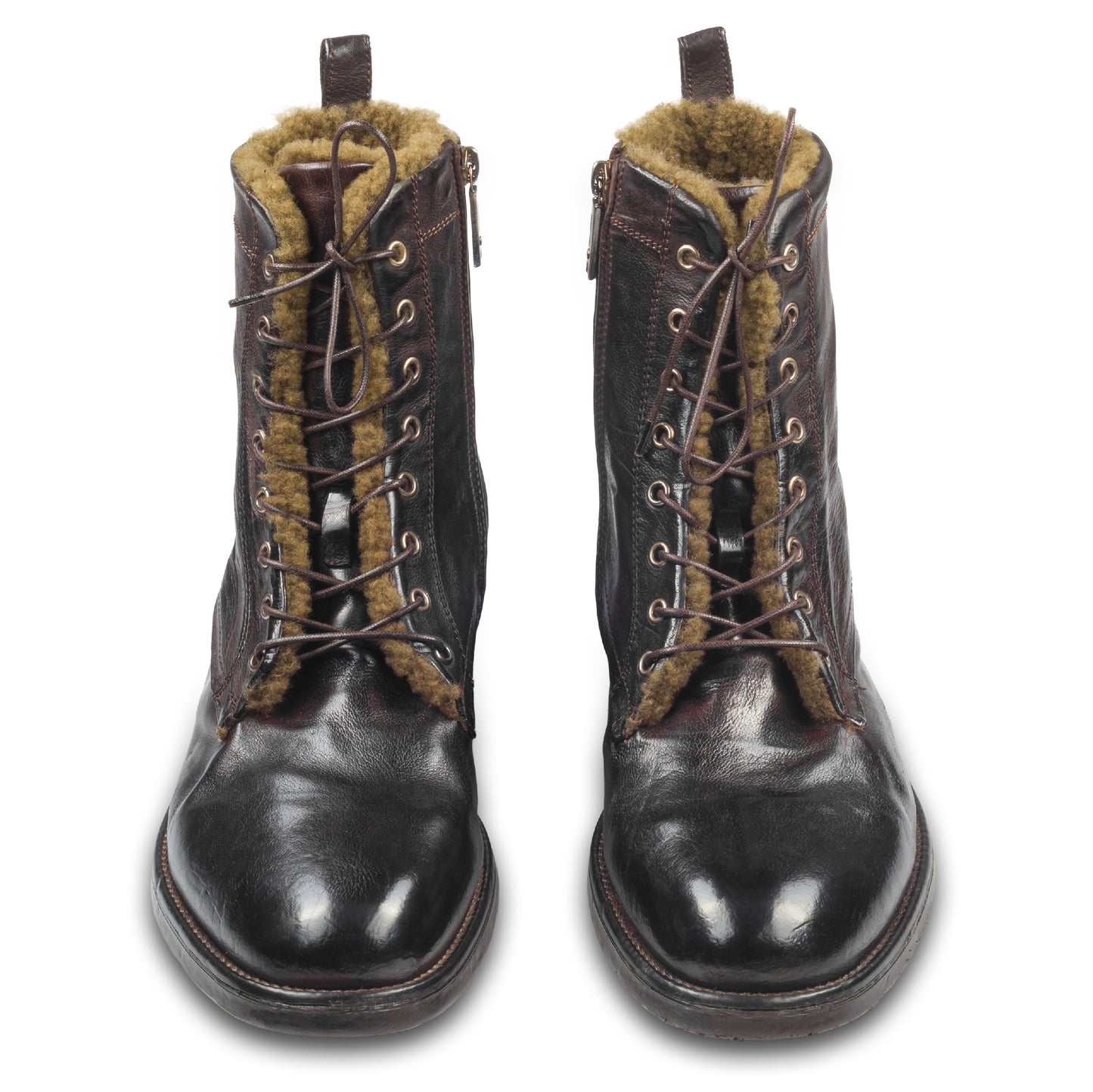 LEMARGO | Winterstiefelette Herren mit Lammfell & Reißverschluß dunkelbraun "ebano" - Kalbsleder stonewashed, durchgenäht