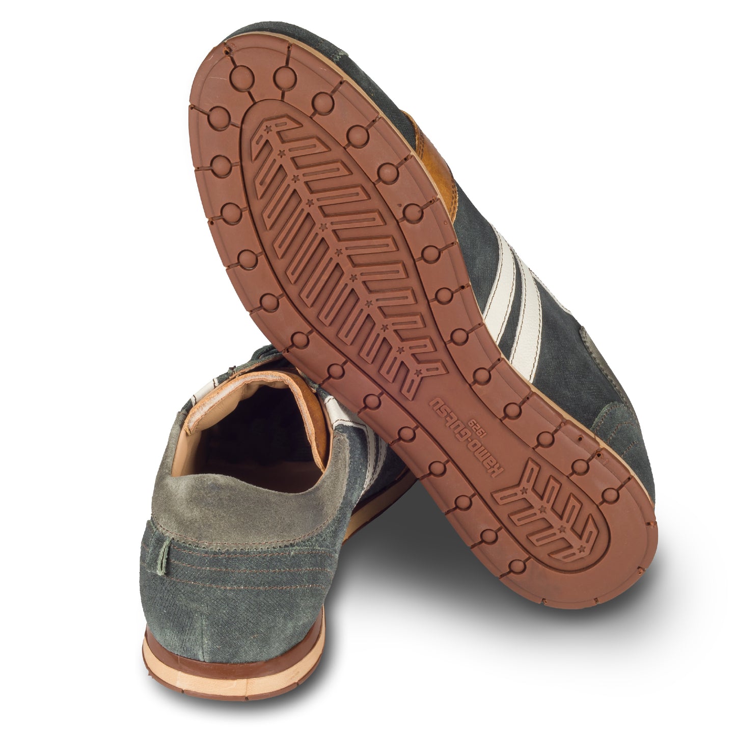 KAMO-GUTSU Sneaker Herren grün/weiß - robustes Rauleder (TIFO-030 cancun + green)