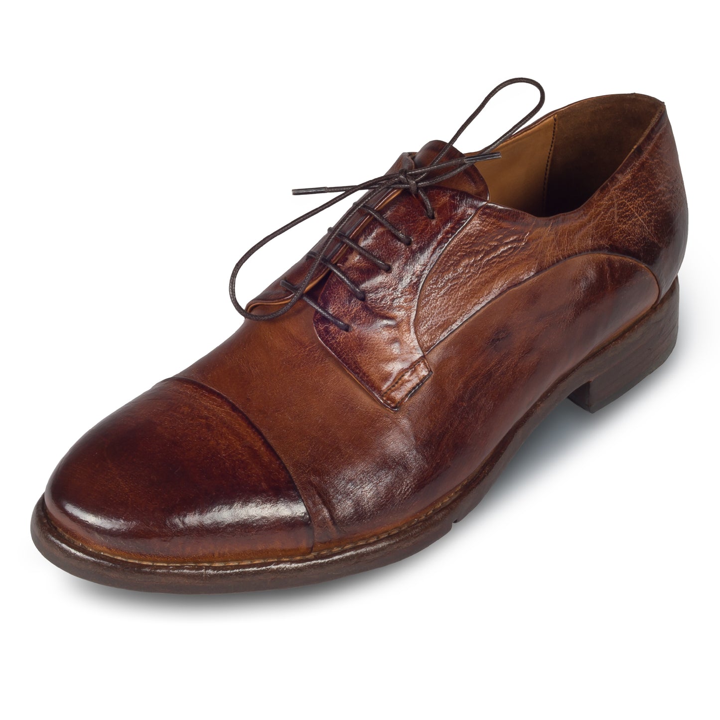 LEMARGO | Edle Leder Schnür-Halbschuhe im Vintage-Look, Captoe cognak braun, handgenäht