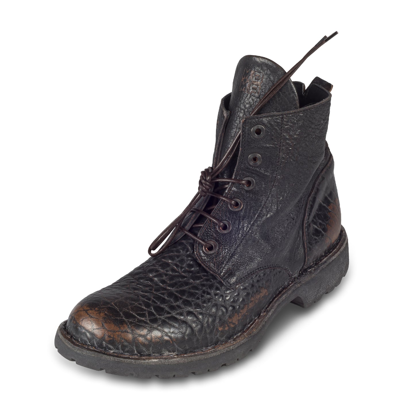 MOMA Schnürstiefelette Herren, braun/schwarz - Genarbtes Kalbsleder used-Look, handgefertigt
