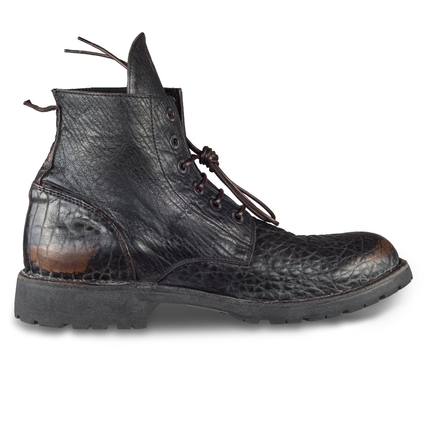 MOMA Schnürstiefelette Herren, braun/schwarz - Genarbtes Kalbsleder used-Look, handgefertigt