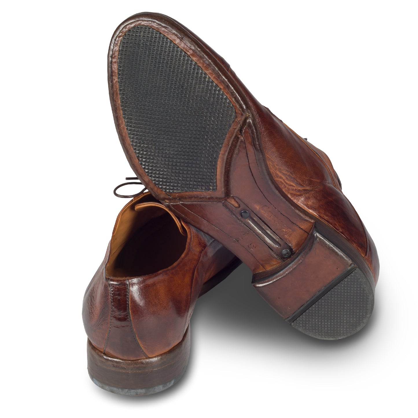 LEMARGO | Edle Leder Schnür-Halbschuhe im Vintage-Look, Captoe cognak braun, handgenäht
