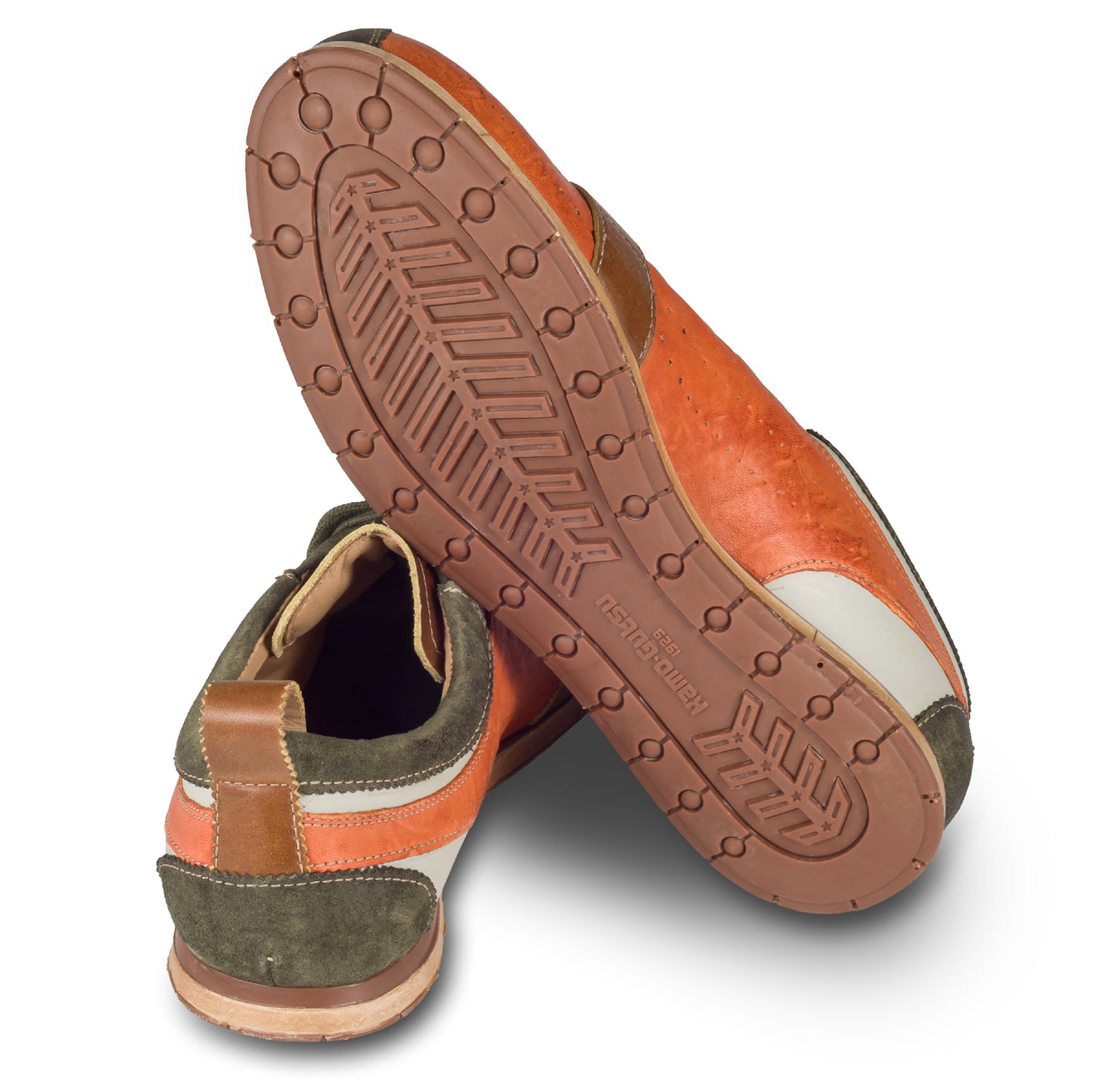 KAMO-GUTSU Sneaker Herren orange/grün - Leder stone-washed (TIFO-017 bosco + siena)