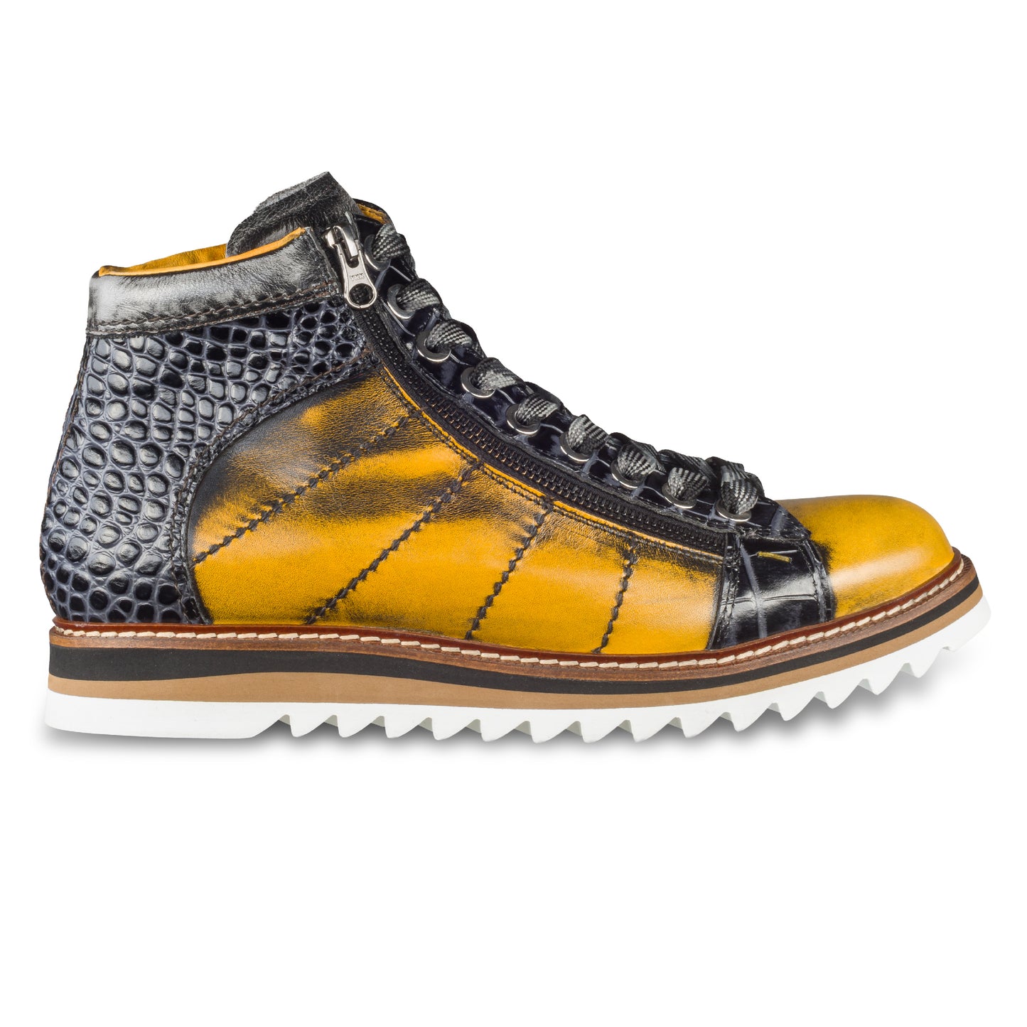 LORENZI Sneaker Stiefel Herren gelb/schwarz, Kalbsleder used-look, Reißverschluß, handgefertigt