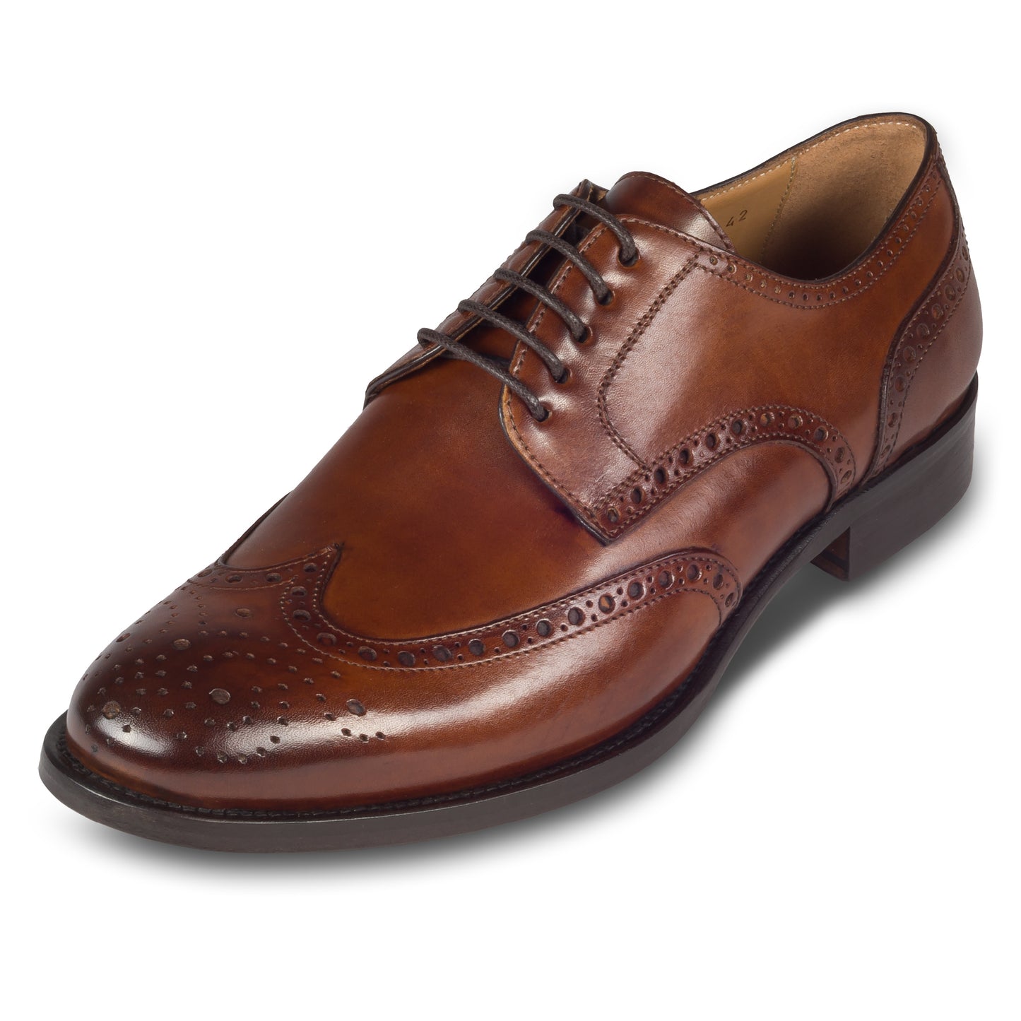 BRECOS Anzugschuhe | Full-Brogue Derby Budapester-Stil cognac braun, Kalbsleder Schnürer, durchgenäht
