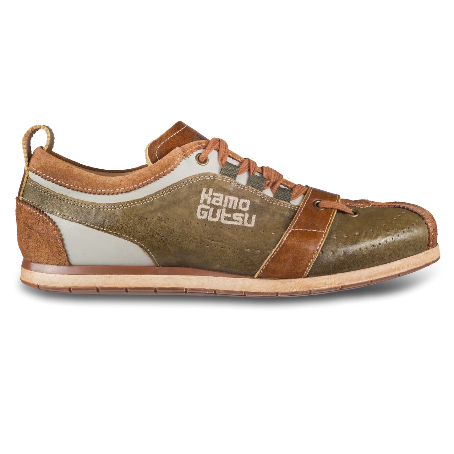 KAMO-GUTSU Sneaker Herren grün/braun - Leder stone-washed (TIFO-017 cuoio + army)