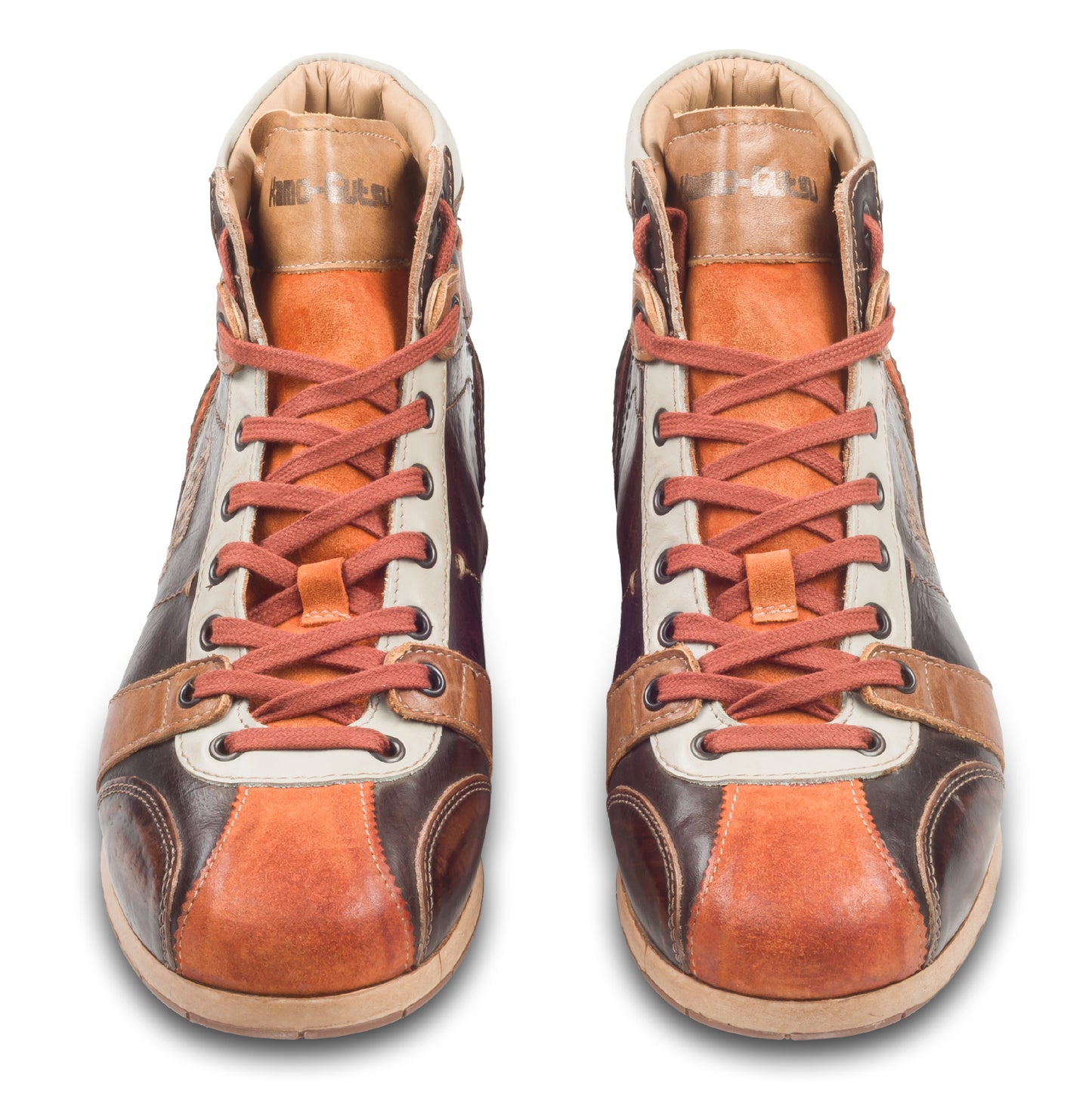 KAMO-GUTSU Retro Sneaker Stiefel Herren orange/braun - Leder stone-washed (TIFO-112 arancio + caffe)