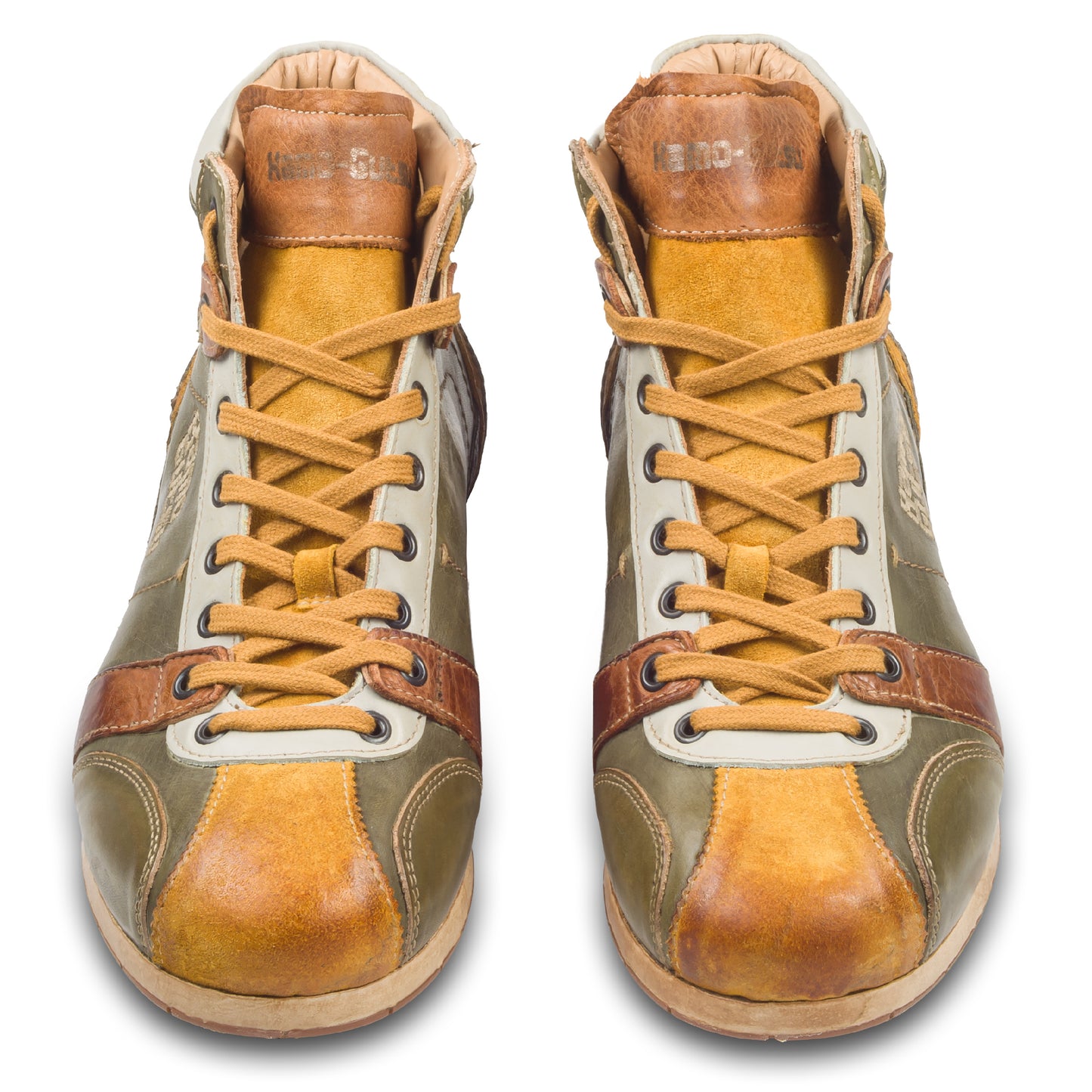 KAMO-GUTSU Retro Sneaker Stiefel Herren grün/gelb - Leder stone-washed (TIFO-112 ocra + foresta)