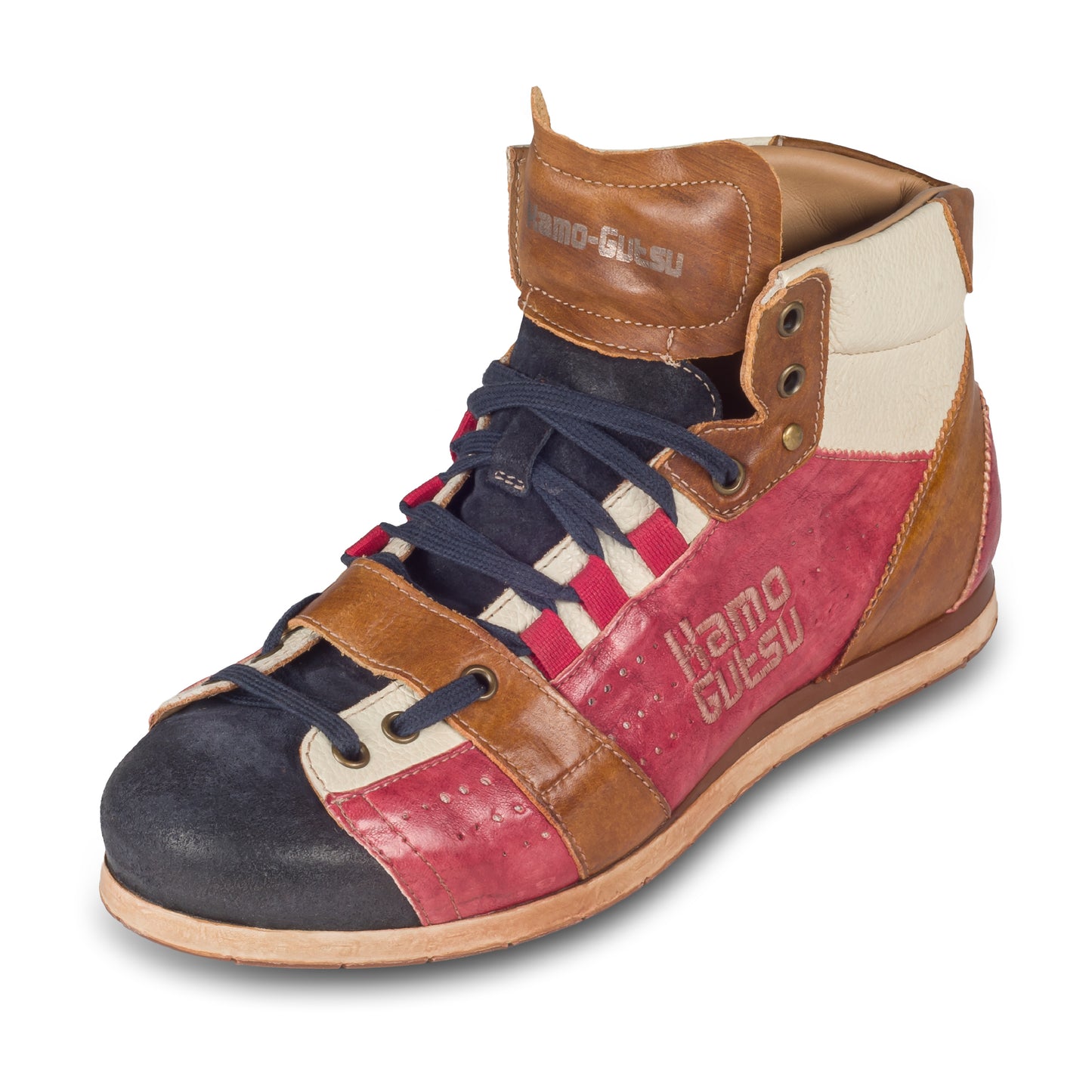 KAMO-GUTSU Sneaker Stiefel Herren rot/blau - Leder stone-washed (TIFO-105 blu + rubino)
