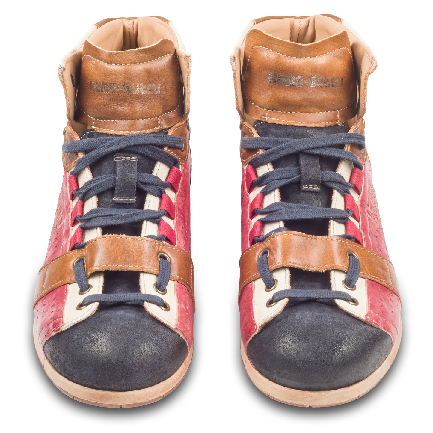 KAMO-GUTSU Sneaker Stiefel Herren rot/blau - Leder stone-washed (TIFO-105 blu + rubino)
