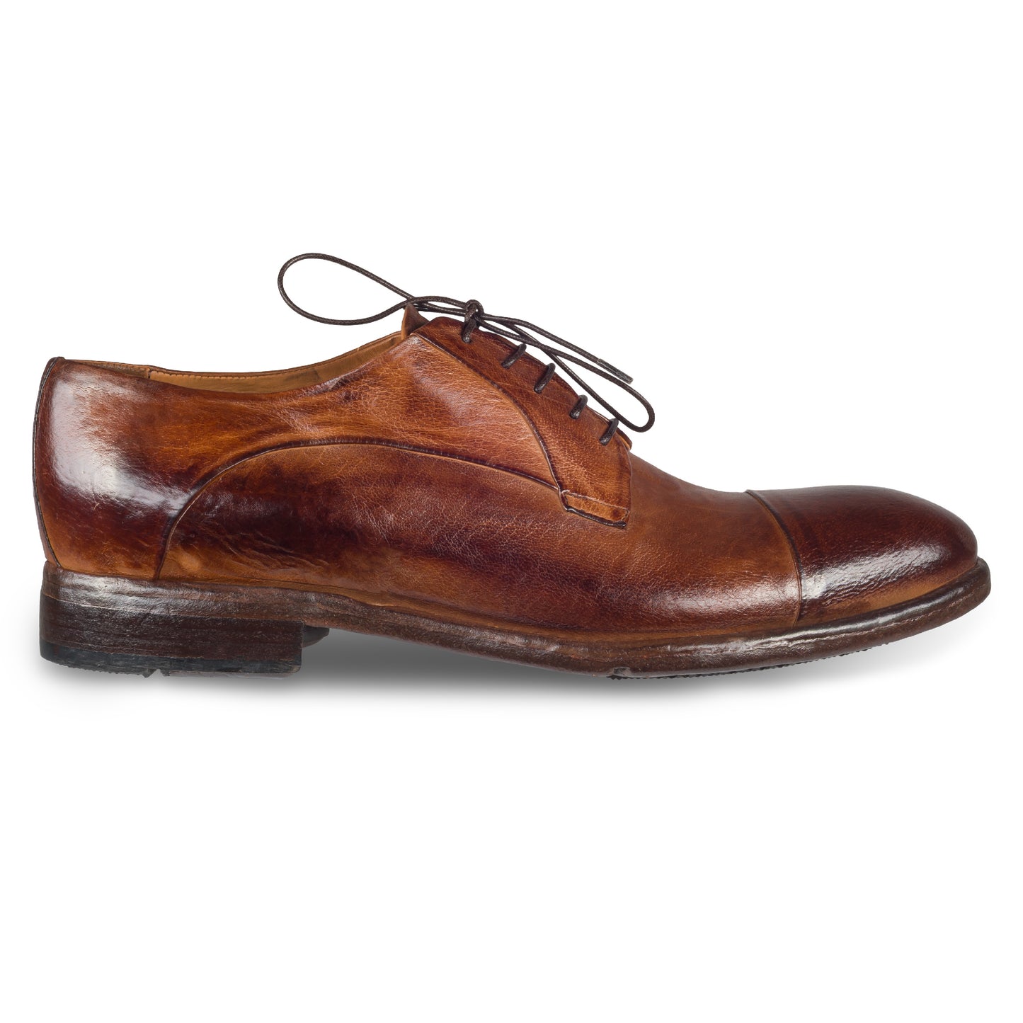 LEMARGO | Edle Leder Schnür-Halbschuhe im Vintage-Look, Captoe cognak braun, handgenäht