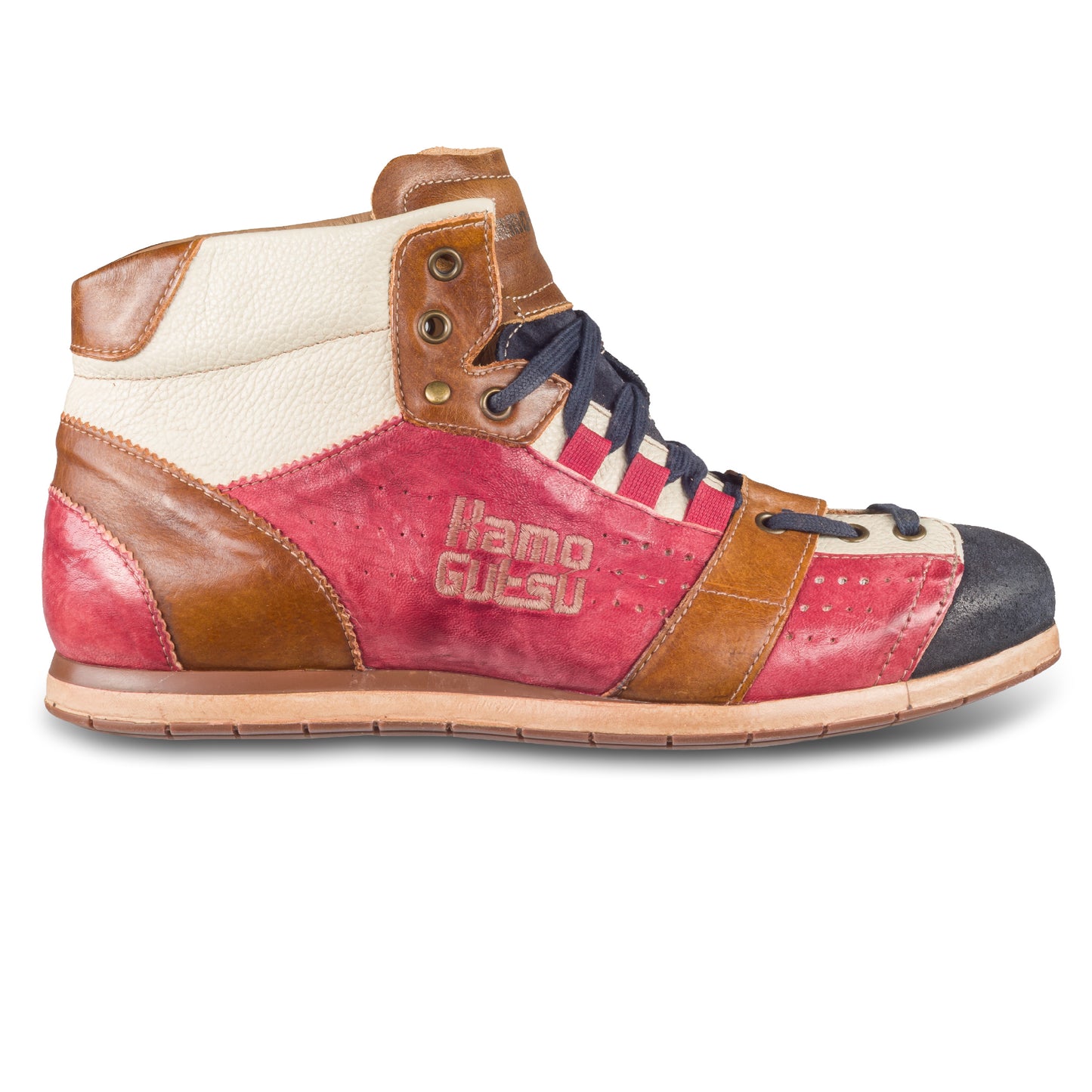 KAMO-GUTSU Sneaker Stiefel Herren rot/blau - Leder stone-washed (TIFO-105 blu + rubino)