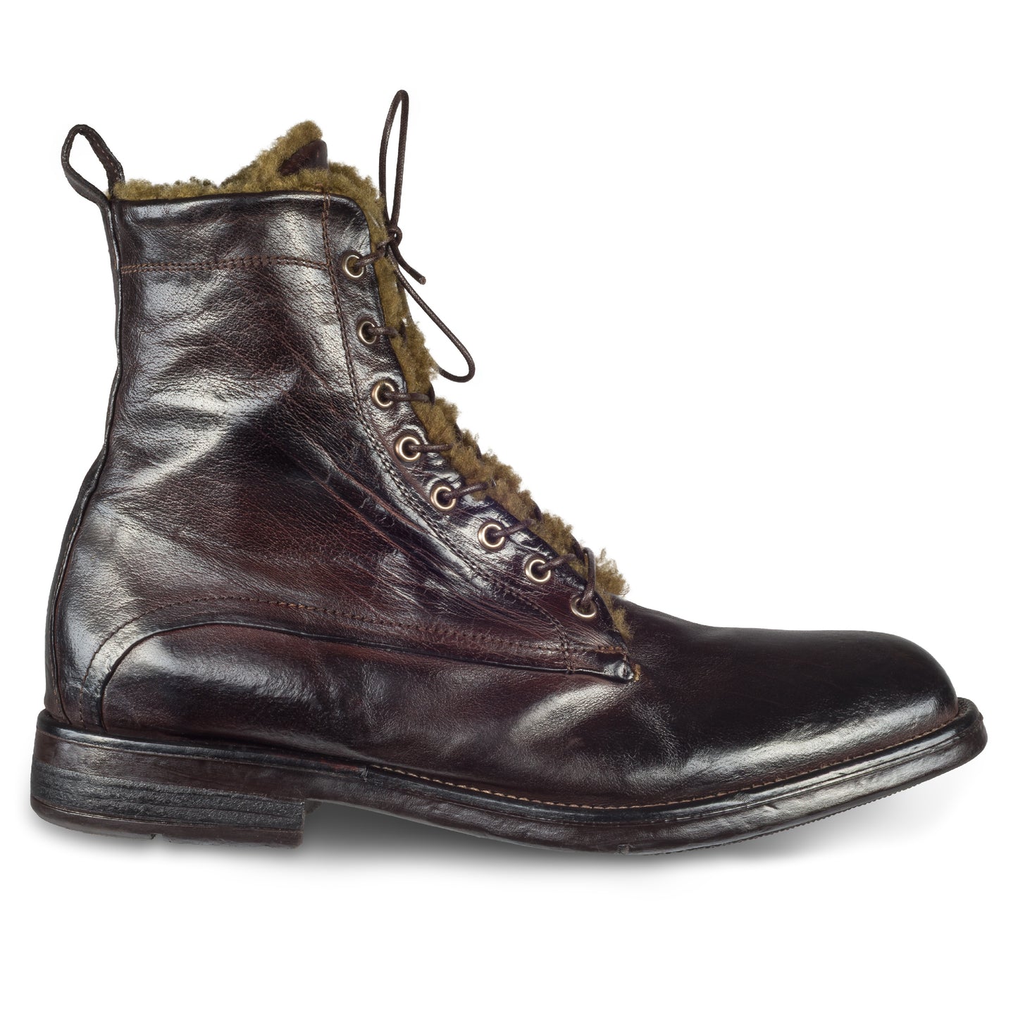 LEMARGO | Winterstiefelette Herren mit Lammfell & Reißverschluß dunkelbraun "ebano" - Kalbsleder stonewashed, durchgenäht