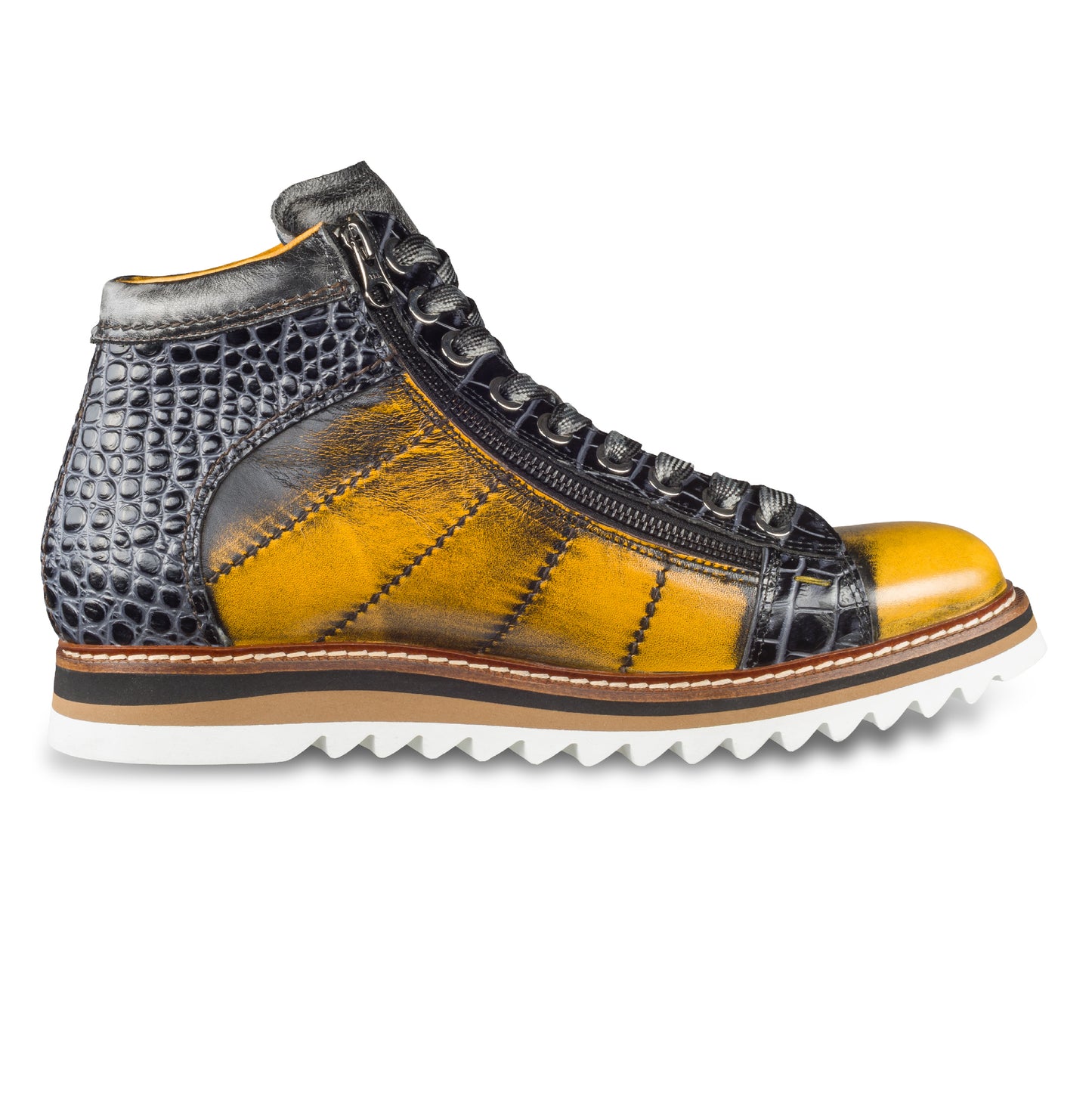 LORENZI Sneaker Stiefel Herren gelb/schwarz, Kalbsleder used-look, Reißverschluß, handgefertigt