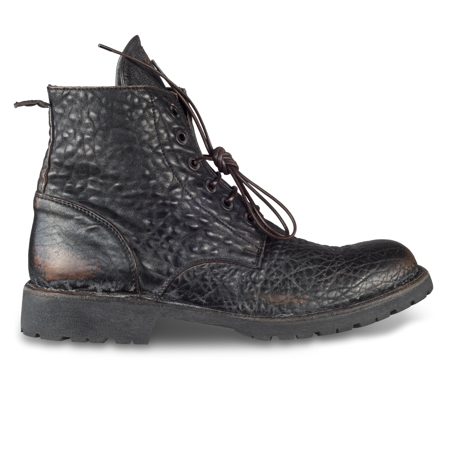 MOMA Schnürstiefelette Herren, braun/schwarz - Genarbtes Kalbsleder used-Look, handgefertigt