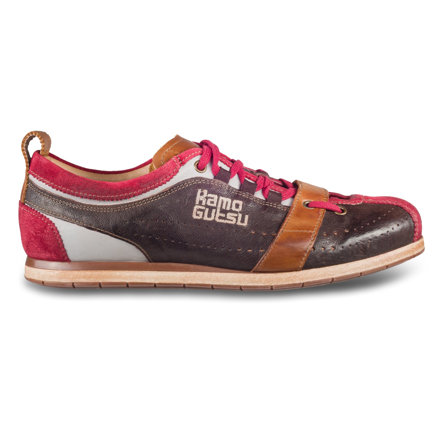 KAMO-GUTSU Sneaker Herren dunkel braun/rot - Leder stone-washed (TIFO-017 sangue + tdm testa di moro)