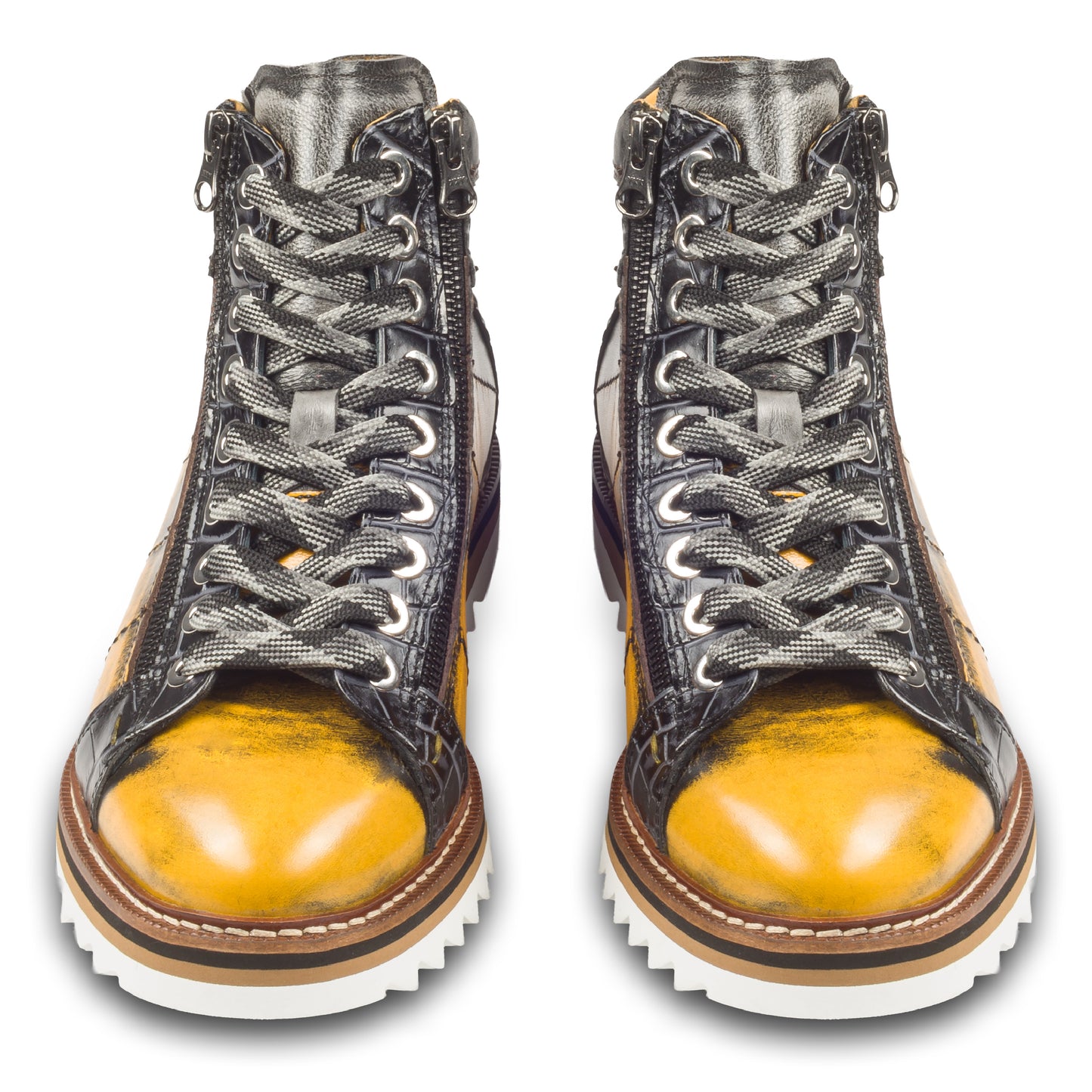 LORENZI Sneaker Stiefel Herren gelb/schwarz, Kalbsleder used-look, Reißverschluß, handgefertigt