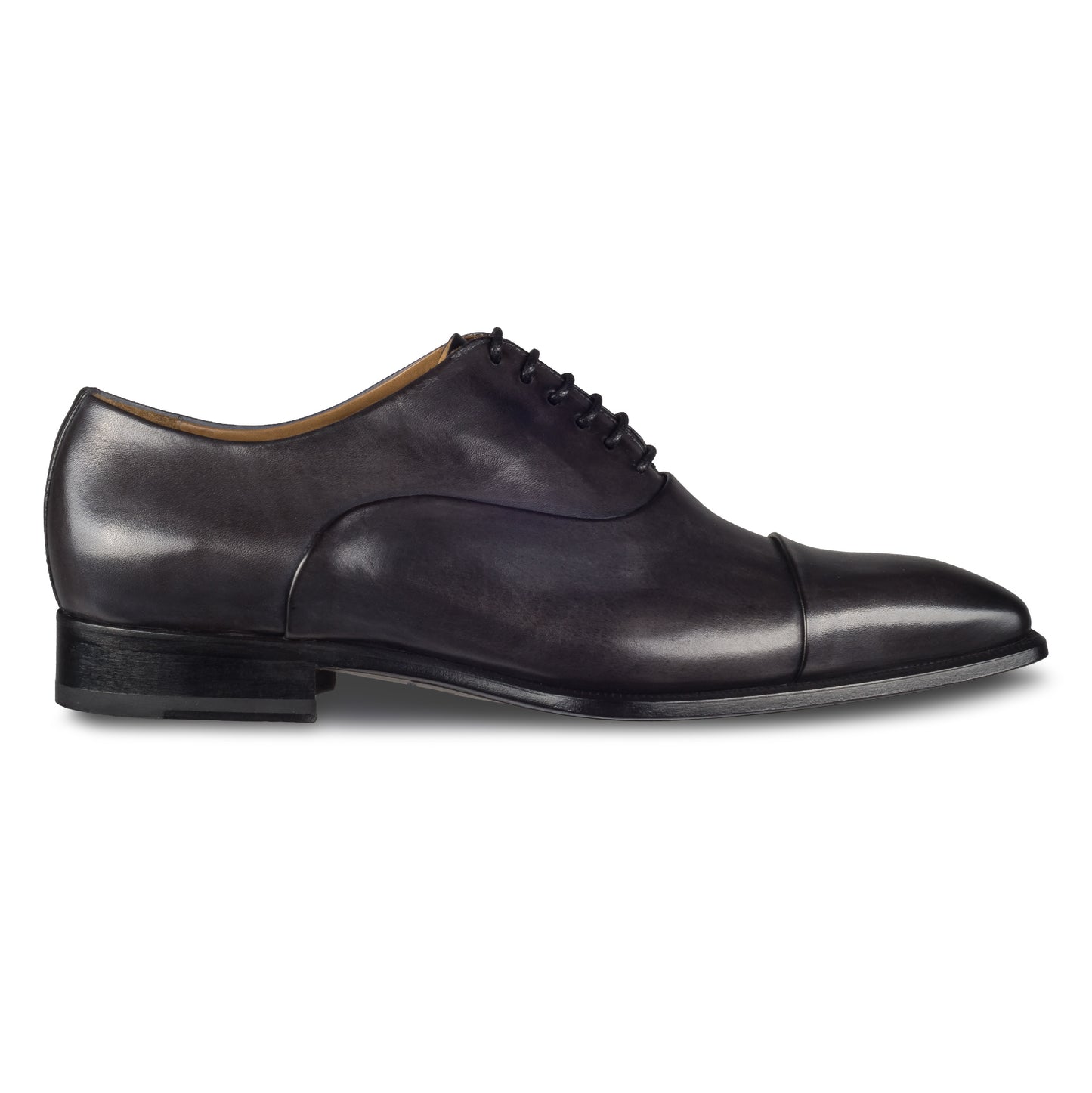 BRECOS Anzugschuhe | Captoe Oxford Schnürer grau/anthrazit, Kalbsleder. Ansicht Außenseite rechter Schuh