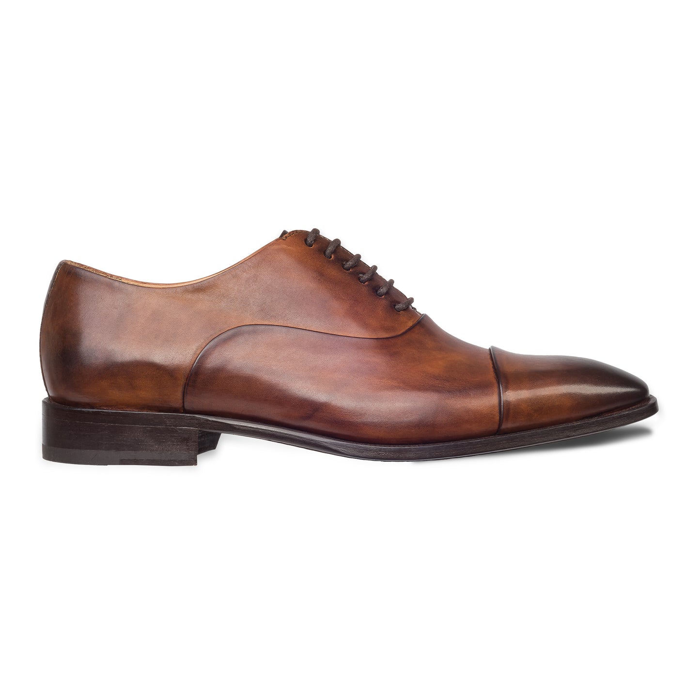 BRECOS Anzugschuhe | Captoe Oxford braun, Kalbsleder Schnürer. Ansicht Außenseite rechter Schuh
