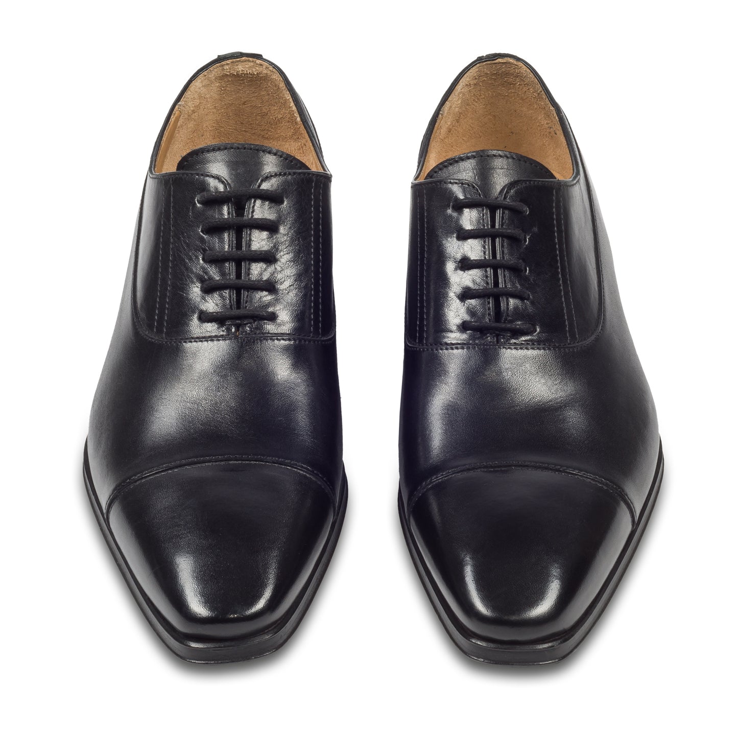 BRECOS Anzugschuhe | Captoe Oxford schwarz, Kalbsleder Schnürer. Ansicht paarweise Draufsicht