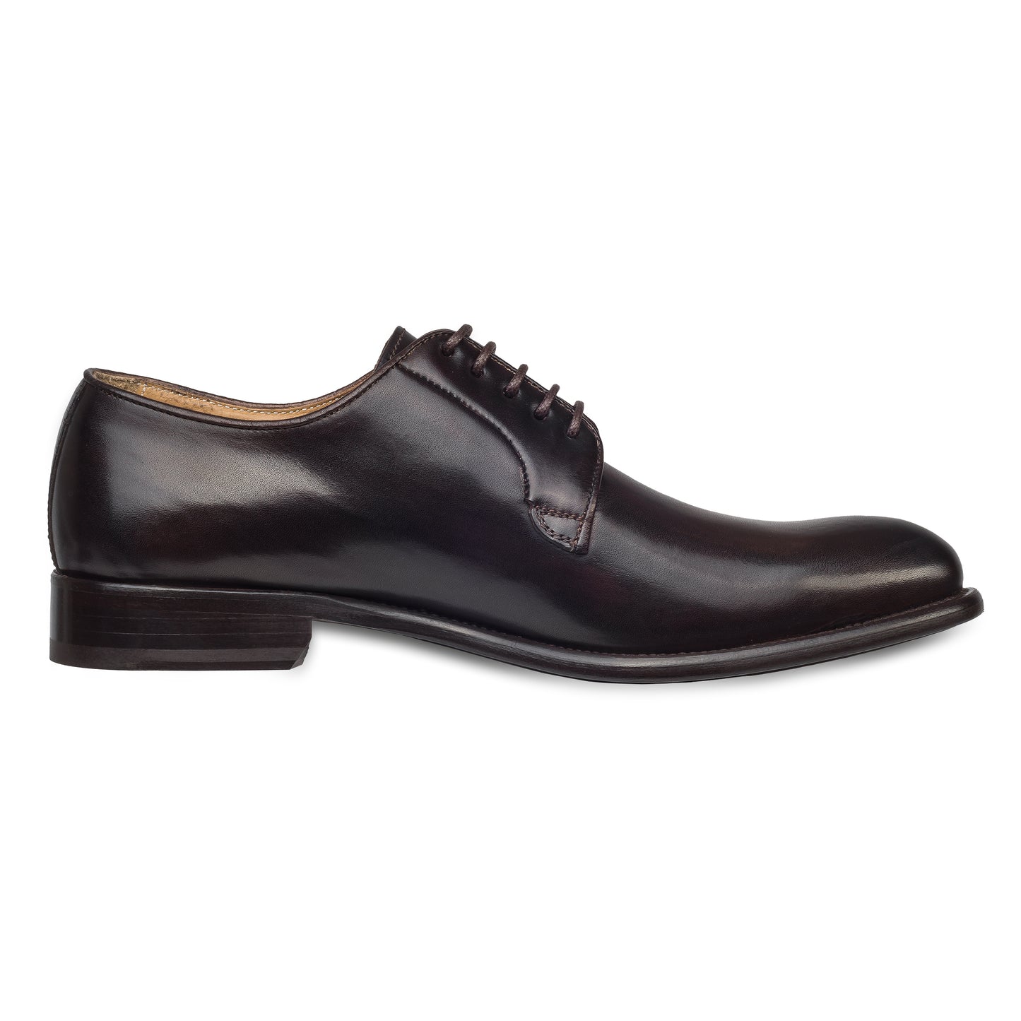 BRECOS Anzugschuhe | Plain Derby Schnürer dunkelbraun, Kalbsleder. Ansicht Innenseite linker Schuh