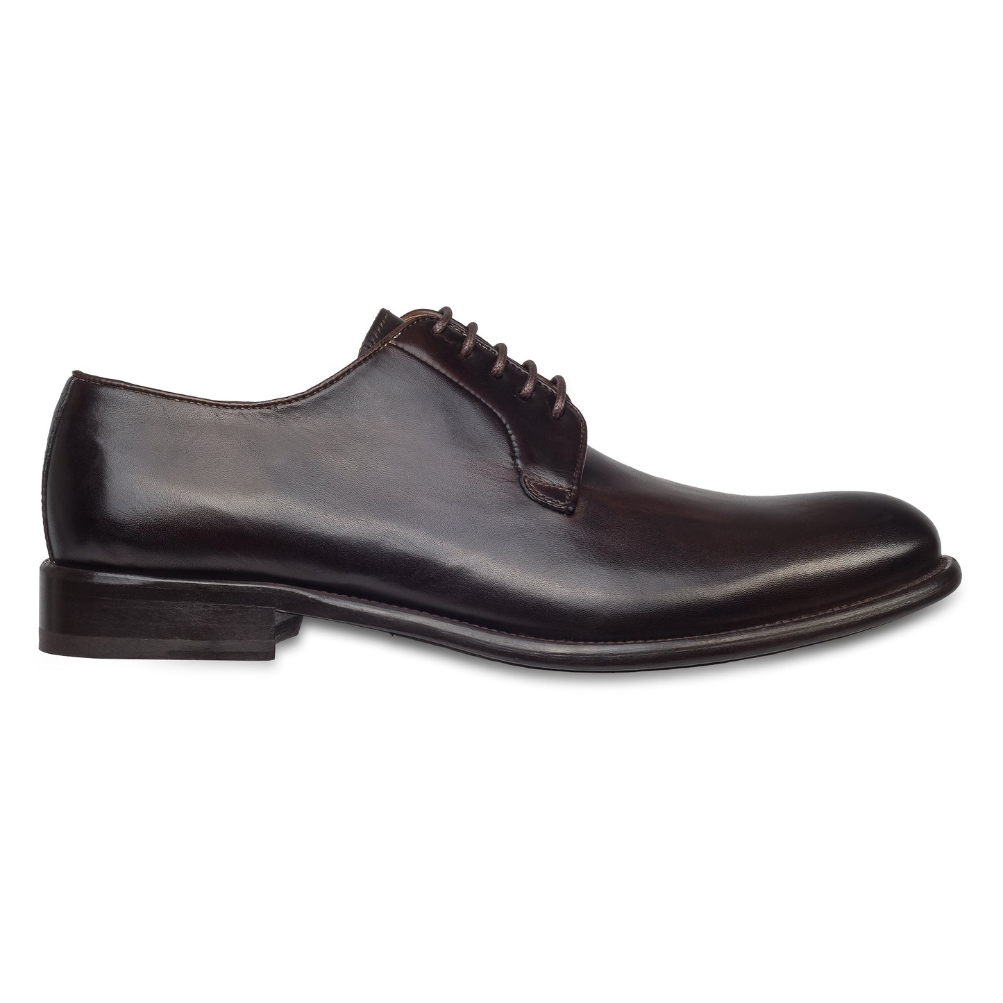 BRECOS Anzugschuhe | Plain Derby Schnürer dunkelbraun, Kalbsleder. Ansicht Außenseite rechter Schuh