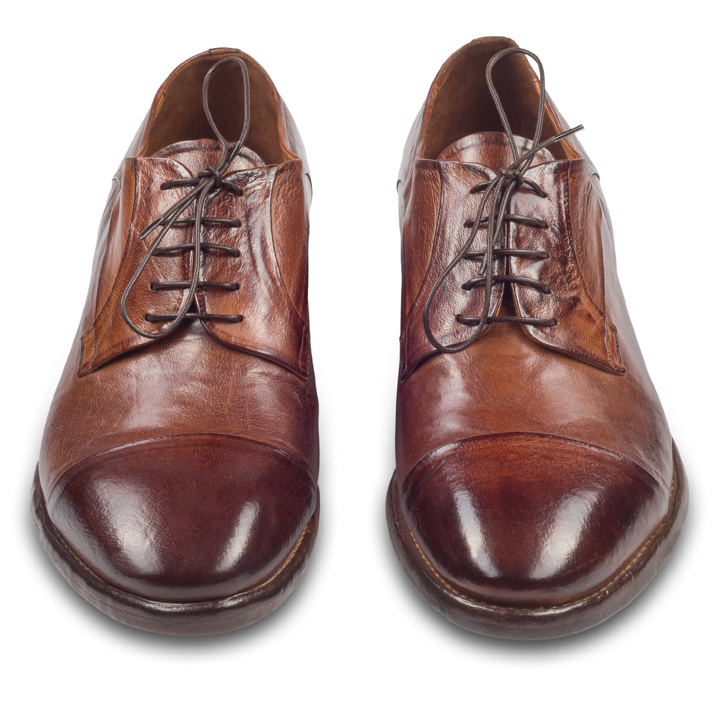LEMARGO | Edle Leder Schnür-Halbschuhe im Vintage-Look, Captoe cognak braun, handgenäht