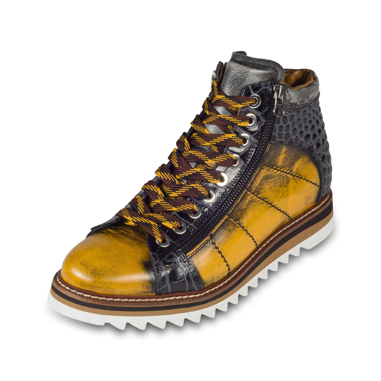 LORENZI Sneaker Stiefel Herren gelb/schwarz, Kalbsleder used-look, Reißverschluß, handgefertigt
