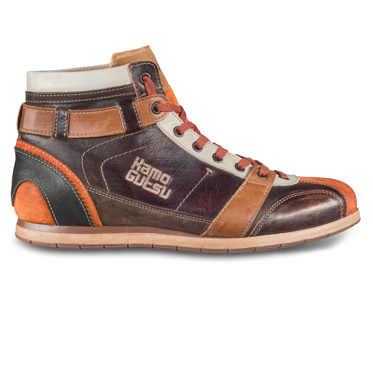 KAMO-GUTSU Retro Sneaker Stiefel Herren orange/braun - Leder stone-washed (TIFO-112 arancio + caffe)