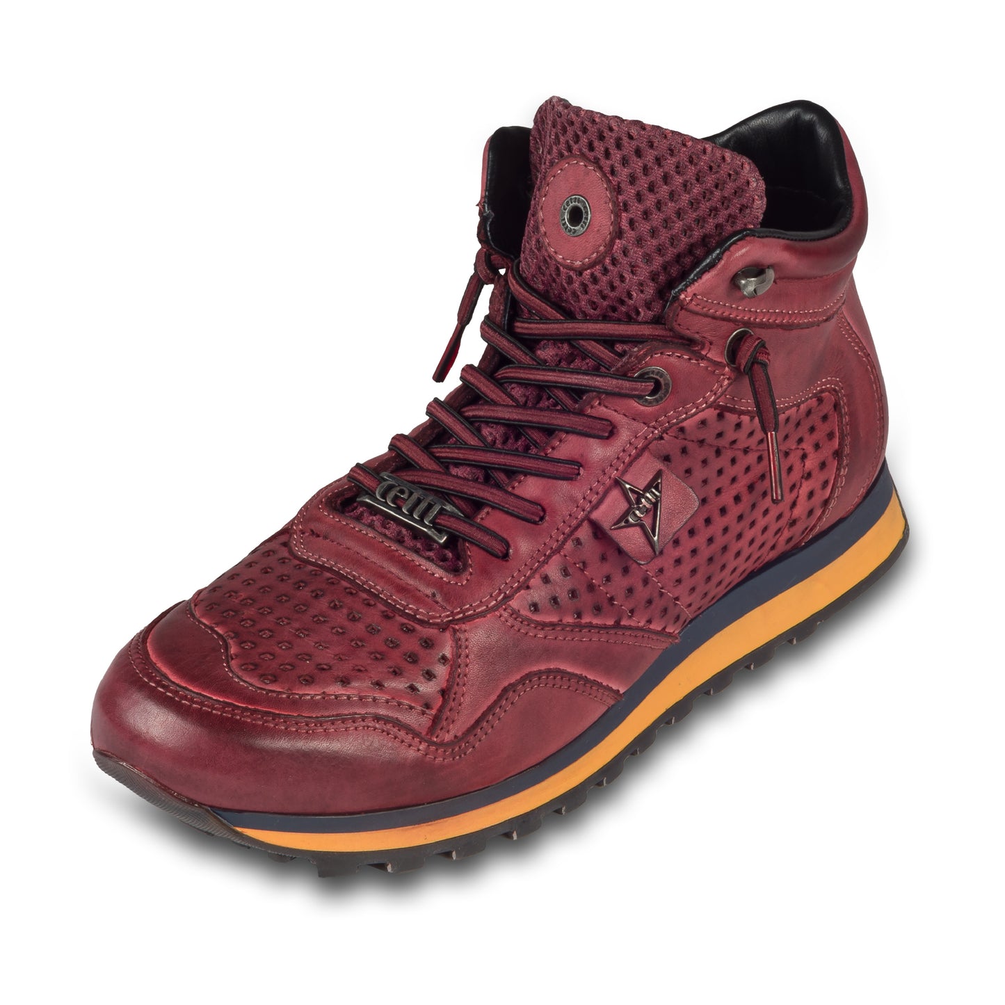 CETTI Herren Kalbsleder Sneaker Stiefel, Modell „C-1048“ in bordeaux rot (nature tin bordeos). Handgefertigt in Spanien. Schräge Ansicht linker Schuh.