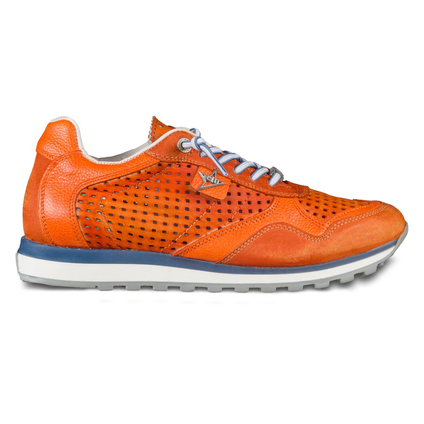 CETTI Herren Sommer Leder Sneaker, Modell „C848“ in orange (used tin ambar). Perforiertes Leder. Made in Spain. Ansicht der Außenseite rechter Schuh.