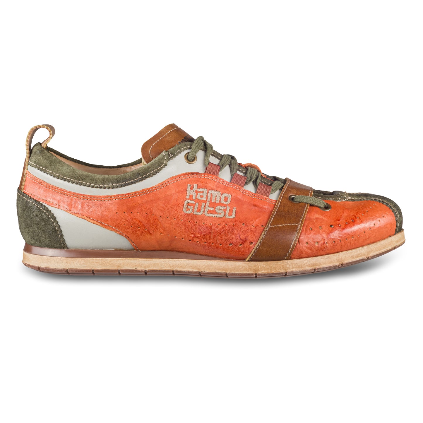 KAMO-GUTSU Sneaker Herren orange/grün - Leder stone-washed (TIFO-017 bosco + siena)