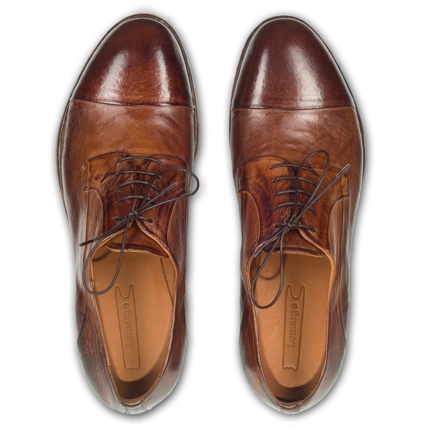 LEMARGO | Edle Leder Schnür-Halbschuhe im Vintage-Look, Captoe cognak braun, handgenäht