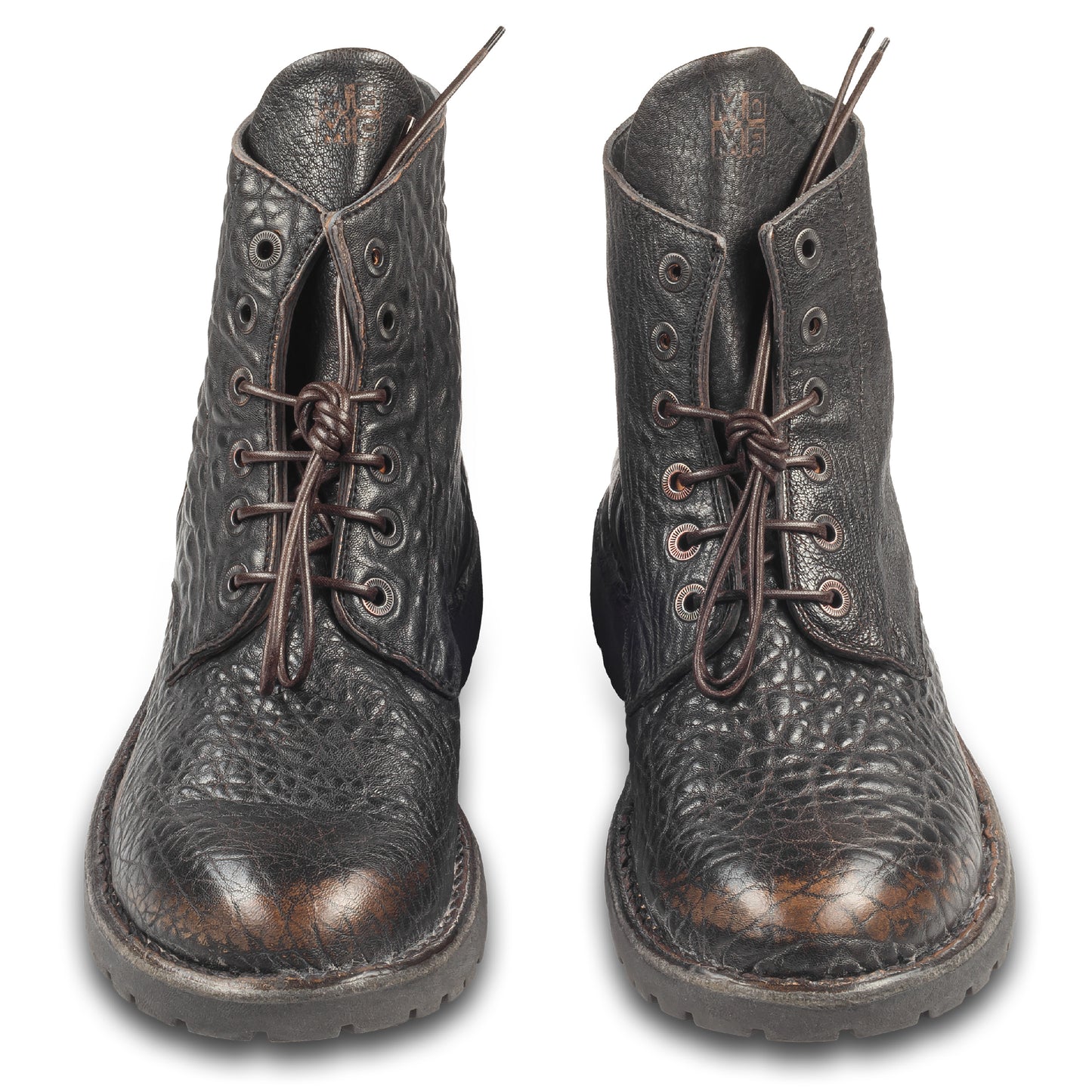 MOMA Schnürstiefelette Herren, braun/schwarz - Genarbtes Kalbsleder used-Look, handgefertigt
