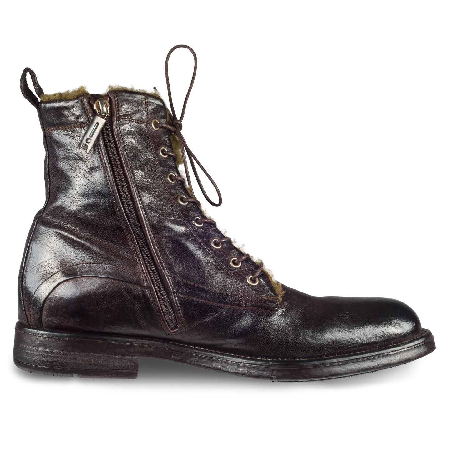 LEMARGO | Winterstiefelette Herren mit Lammfell & Reißverschluß dunkelbraun "ebano" - Kalbsleder stonewashed, durchgenäht