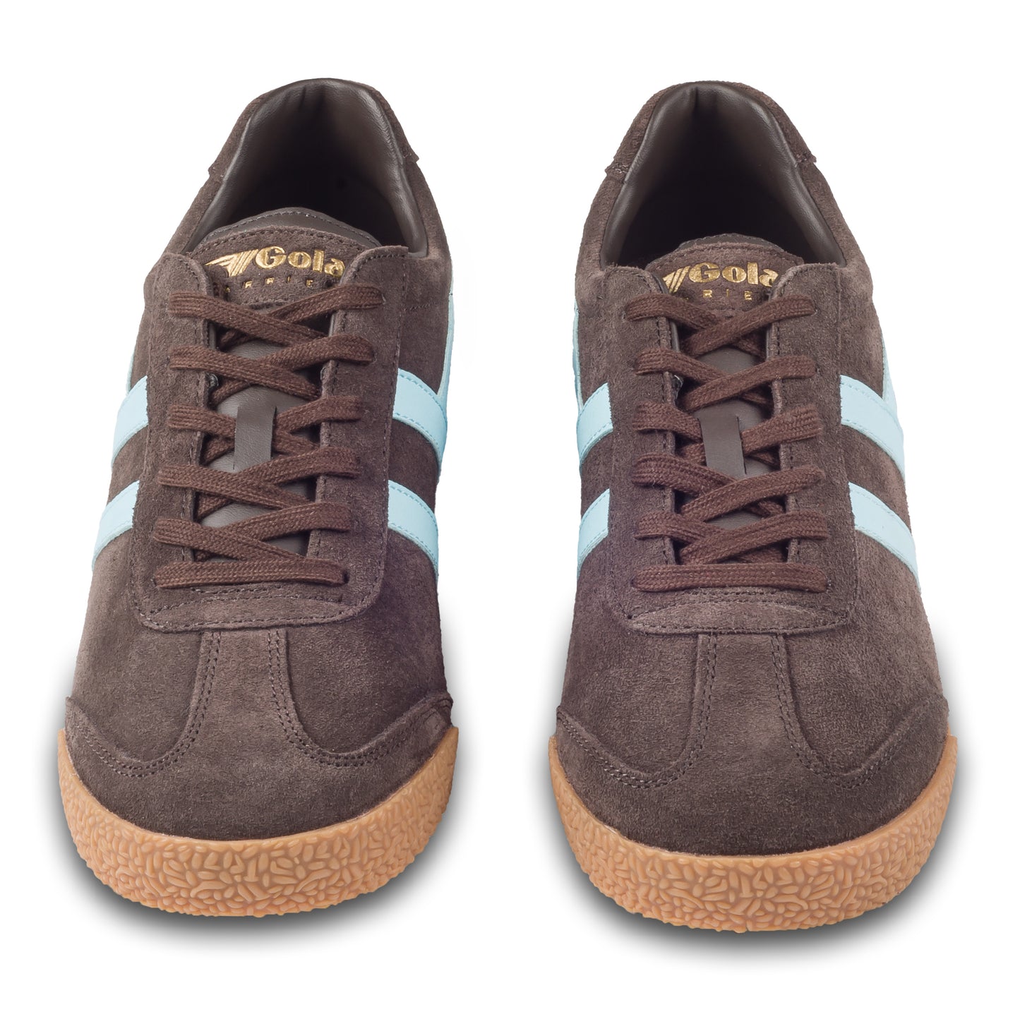 GOLA Herren Sneaker Harrier Suede, braun/blau. Modell CMA192 Dark-Brown-Pale-Blue. Paarweise Ansicht von vorne.