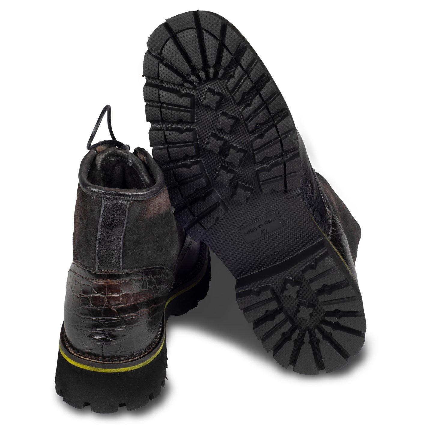 Lorenzi | Leder Lammfell-Schnürboots / Stiefelette grau, durchgenäht