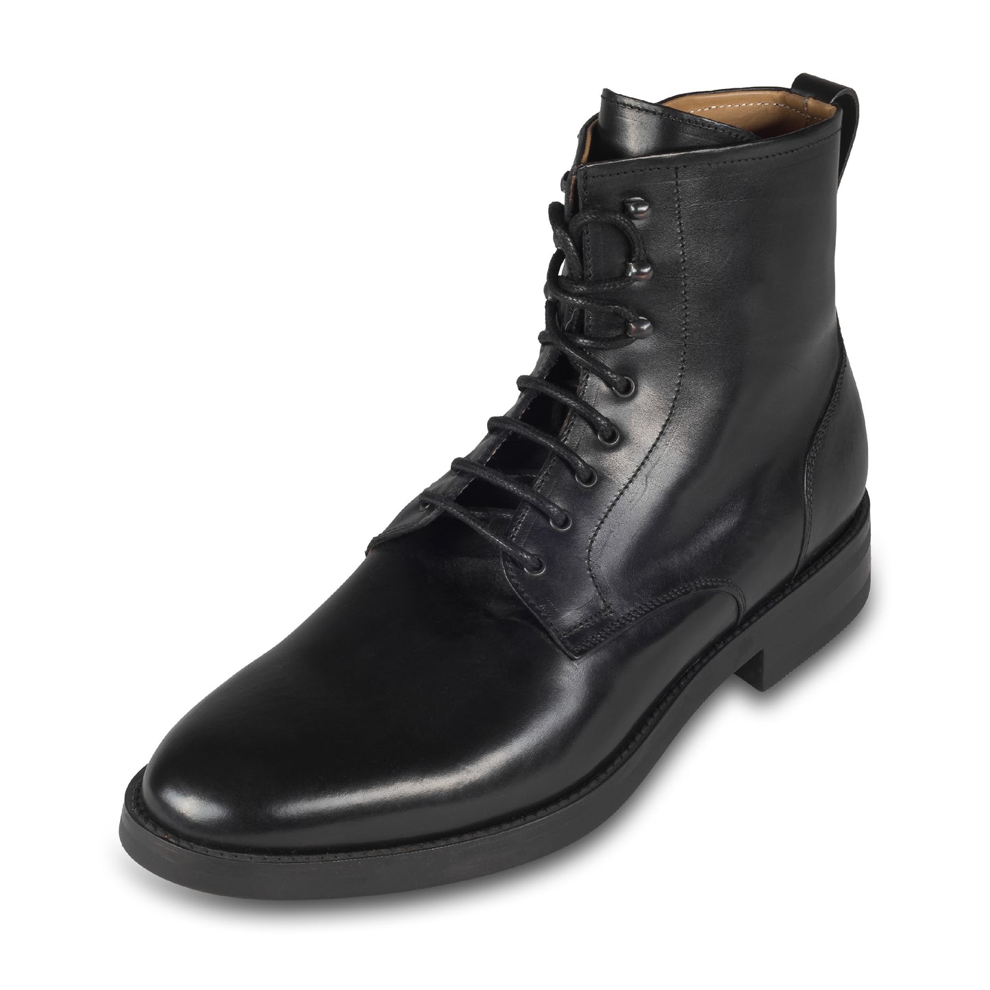 BRECOS Italienische Herren Schnür-Stiefelette mit Reißverschluß, schwarz, Kalbsleder, handgefertigt. Schräge Ansicht linker Schuh