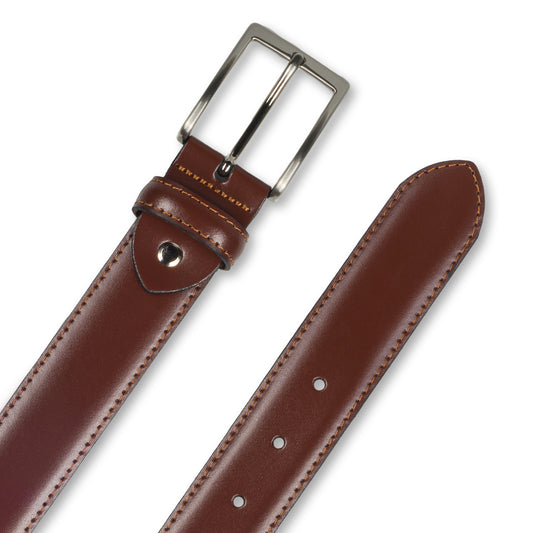 Anzuggürtel kastanien braun aus Leder, 3.5 cm breit, Schließe silber - Detailansichten