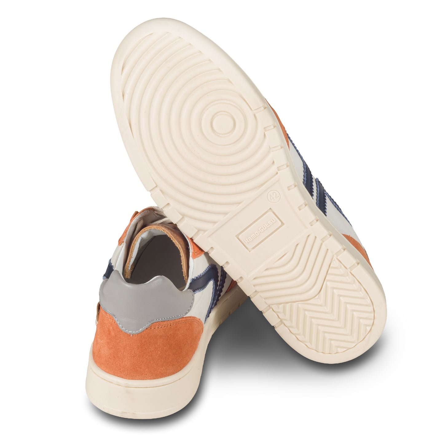KAMO-GUTSU Sneaker Herren orange/weiß/blau - Leder (Campo-048 arancio denim)