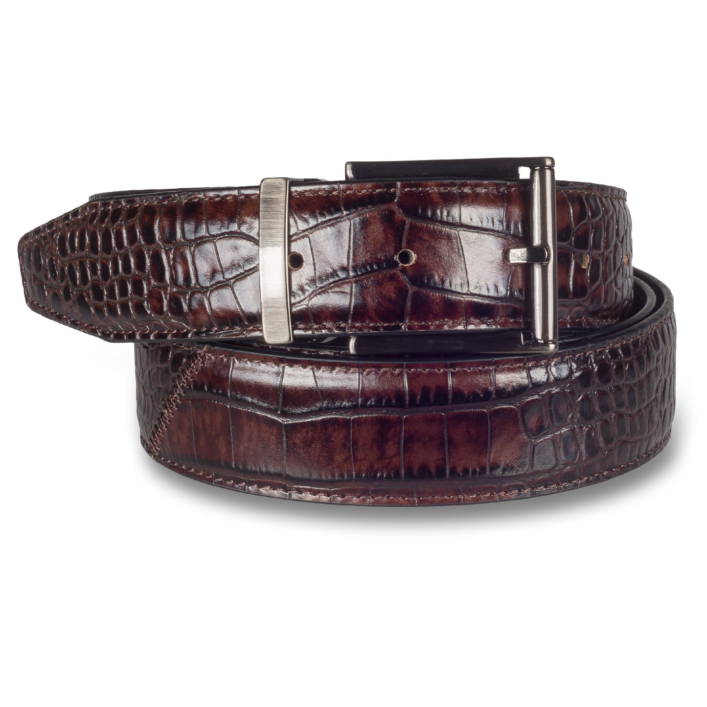 LORENZI Ledergürtel in Krokoprägung, dunkelbraun, Messico T.Moro
