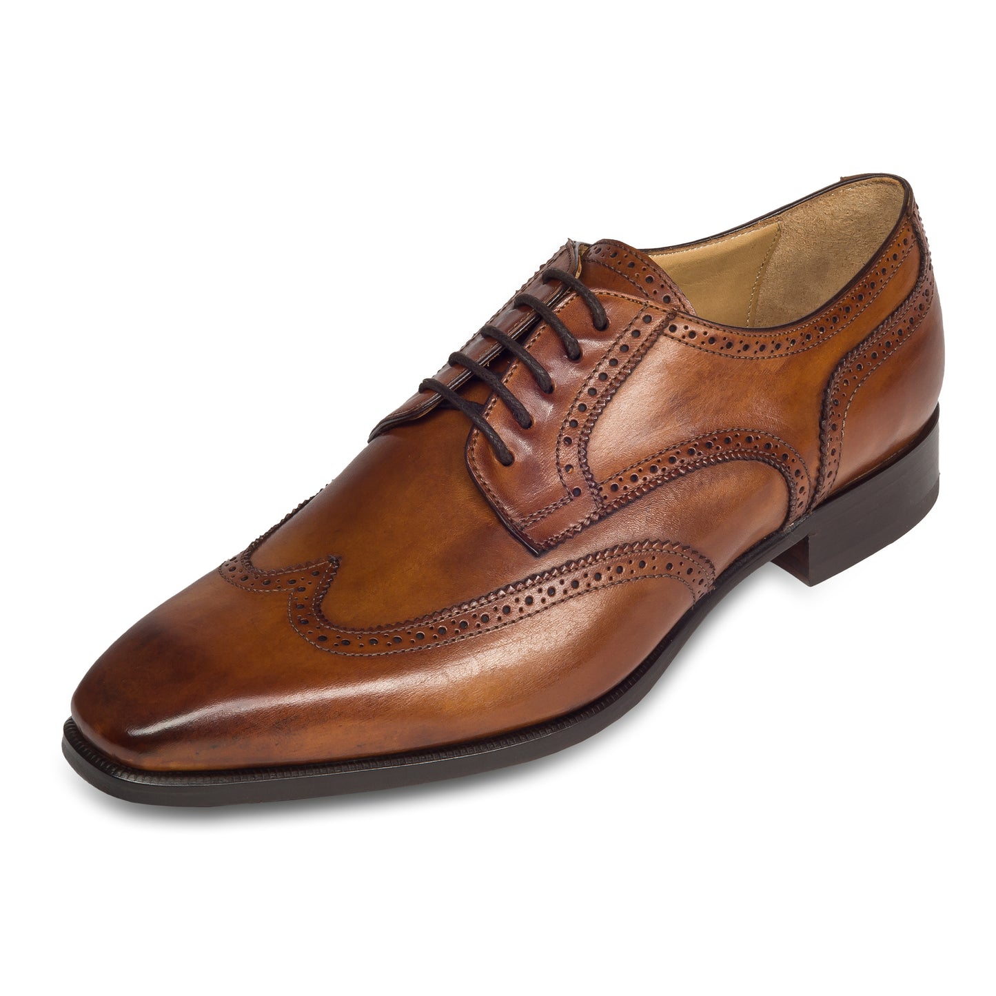 BRECOS Anzugschuhe | Full-Brogue Derby Budapester-Stil cognac braun, Durchgenäht, Gr. 45/46