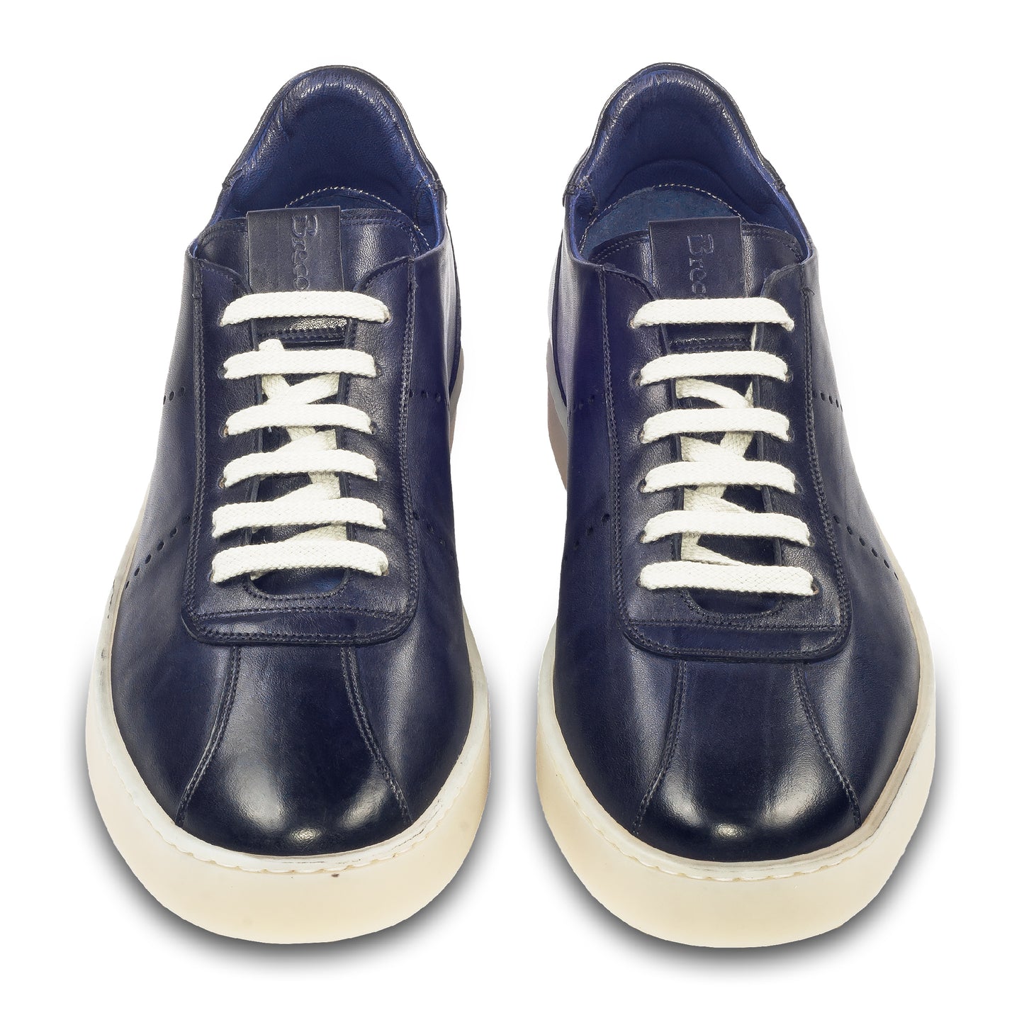 BRECOS | Leder Sneaker blau, mit beiger Sohle, Durchgenäht