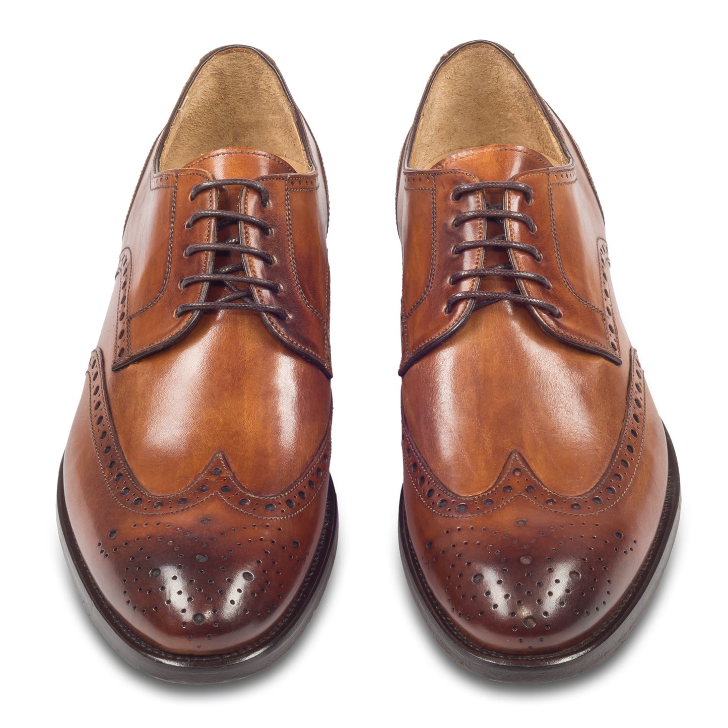 BRECOS Anzugschuhe | Full-Brogue Derby Budapester-Stil cognac braun, Kalbsleder. Ansicht paarweise