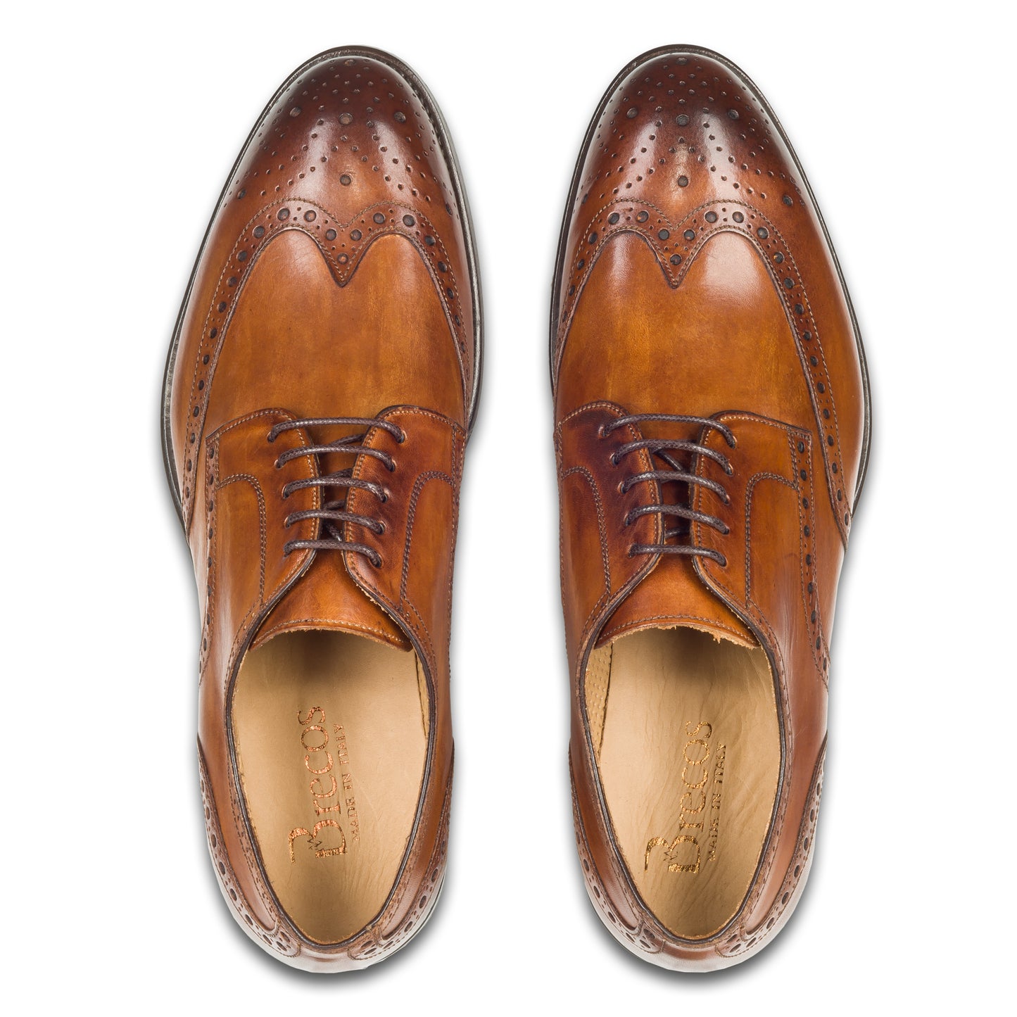 BRECOS Anzugschuhe | Full-Brogue Derby Budapester-Stil cognac braun, Kalbsleder. Ansicht paarweise Draufsicht