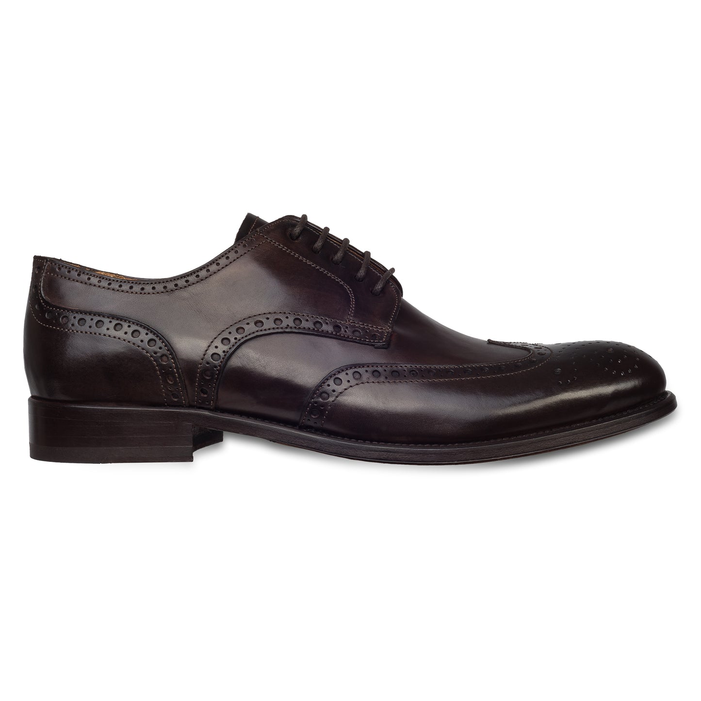 BRECOS Anzugschuhe | Full-Brogue Derby Budapester-Stil dunkelbraun, Kalbsleder. Ansicht Außenseite rechter Schuh