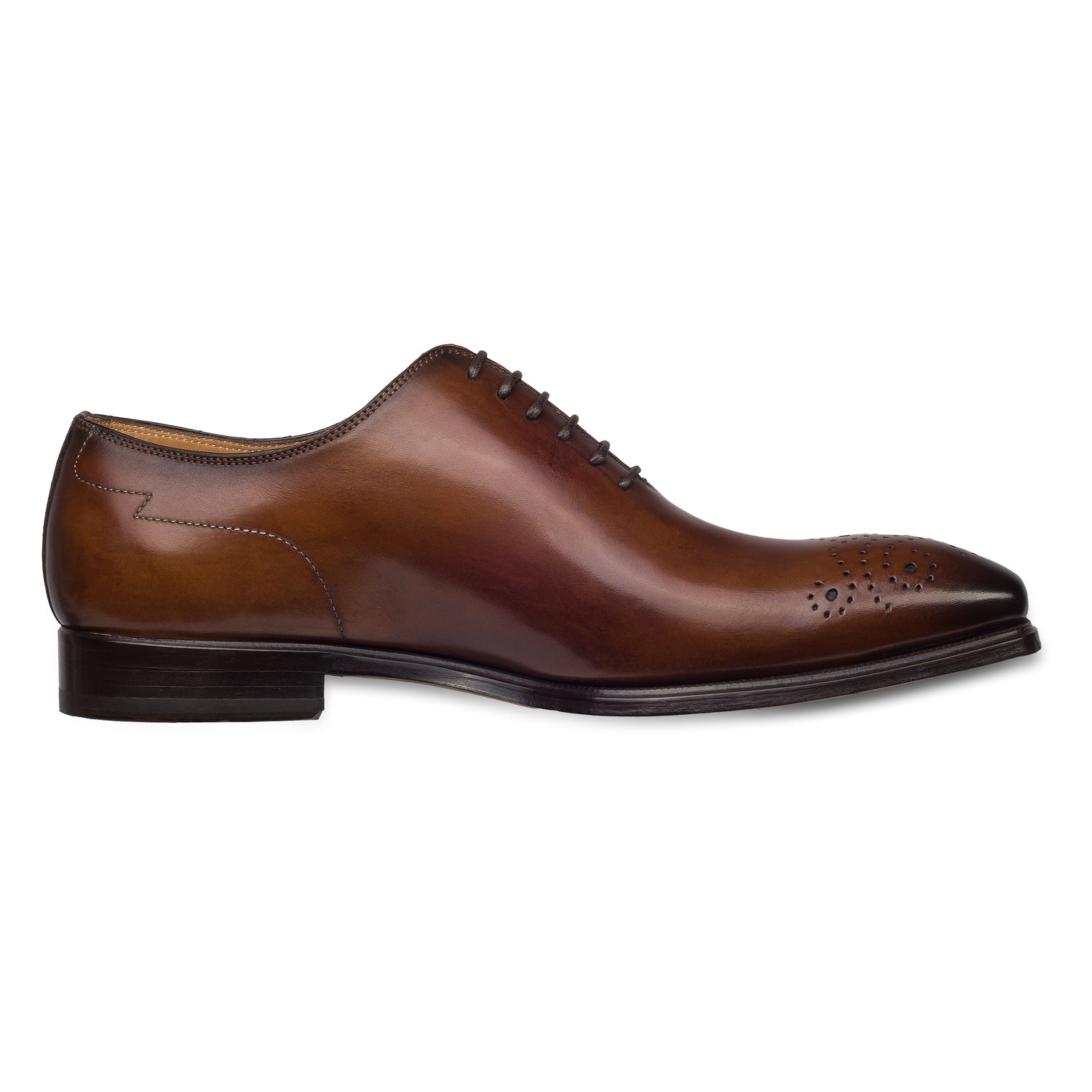 Branchini - Italienische Herren Anzugschuhe Oxford / Onecut in braun. Aus Kalbsleder handgefertigt und durchgenäht. Seitliche Ansicht der Innenseite linker Schuh.