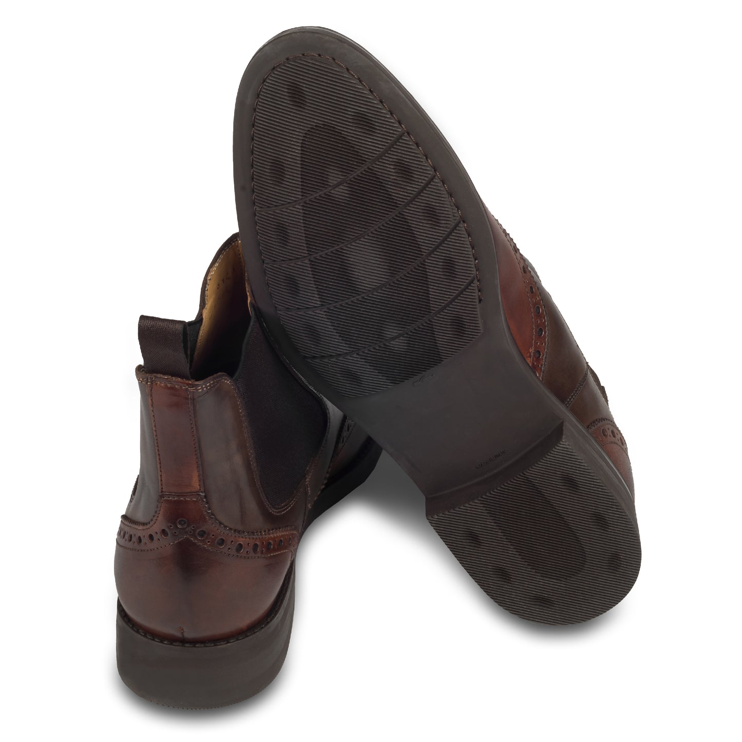 BRECOS Italienische Herren Chelsea Stiefelette, braun, Kalbsleder. Durchgenäht. Ansicht Sohle und Ferse