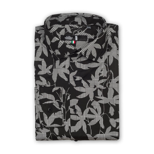 Karl Mommoo - Italienisches Herren-Hemd, schwarz/grau gemustert, Baumwolle mit Elasthan, Modern Fit. 