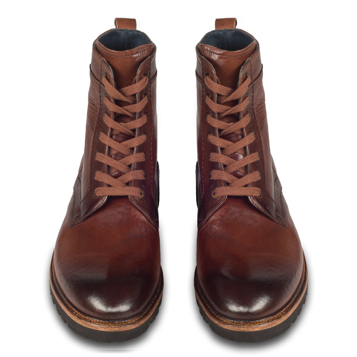 Lorenzi Herren Schnürstiefelette, Boots, in braun mit Zier-Reißverschluß an der Rückseite. Durchgenäht. Bei Sisento. Paarweise Ansicht von vorne